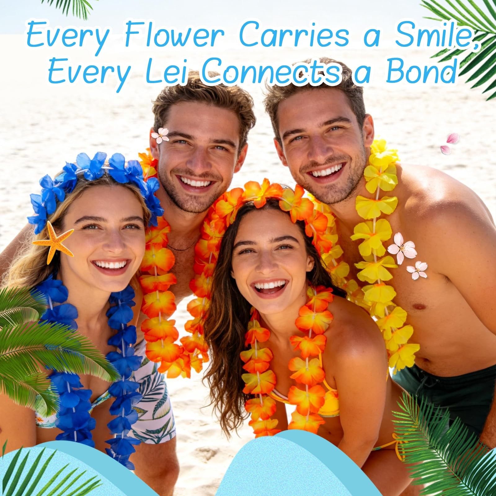 50 PCS Hawaiian Leis Bulk Colorful Tropical Flower Necklace for Luau Party De…