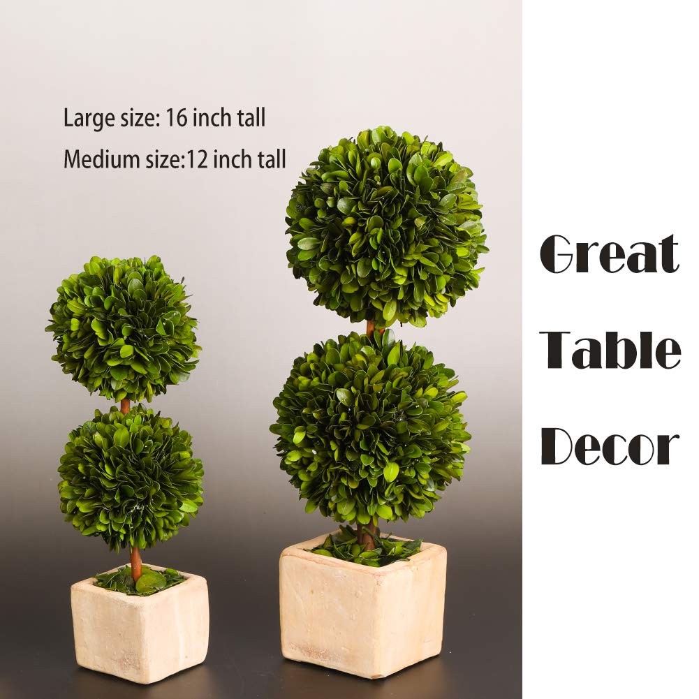 Potted Preserved Boxwood Topiary Green Plant for Home Decor Double Ball Shape 12