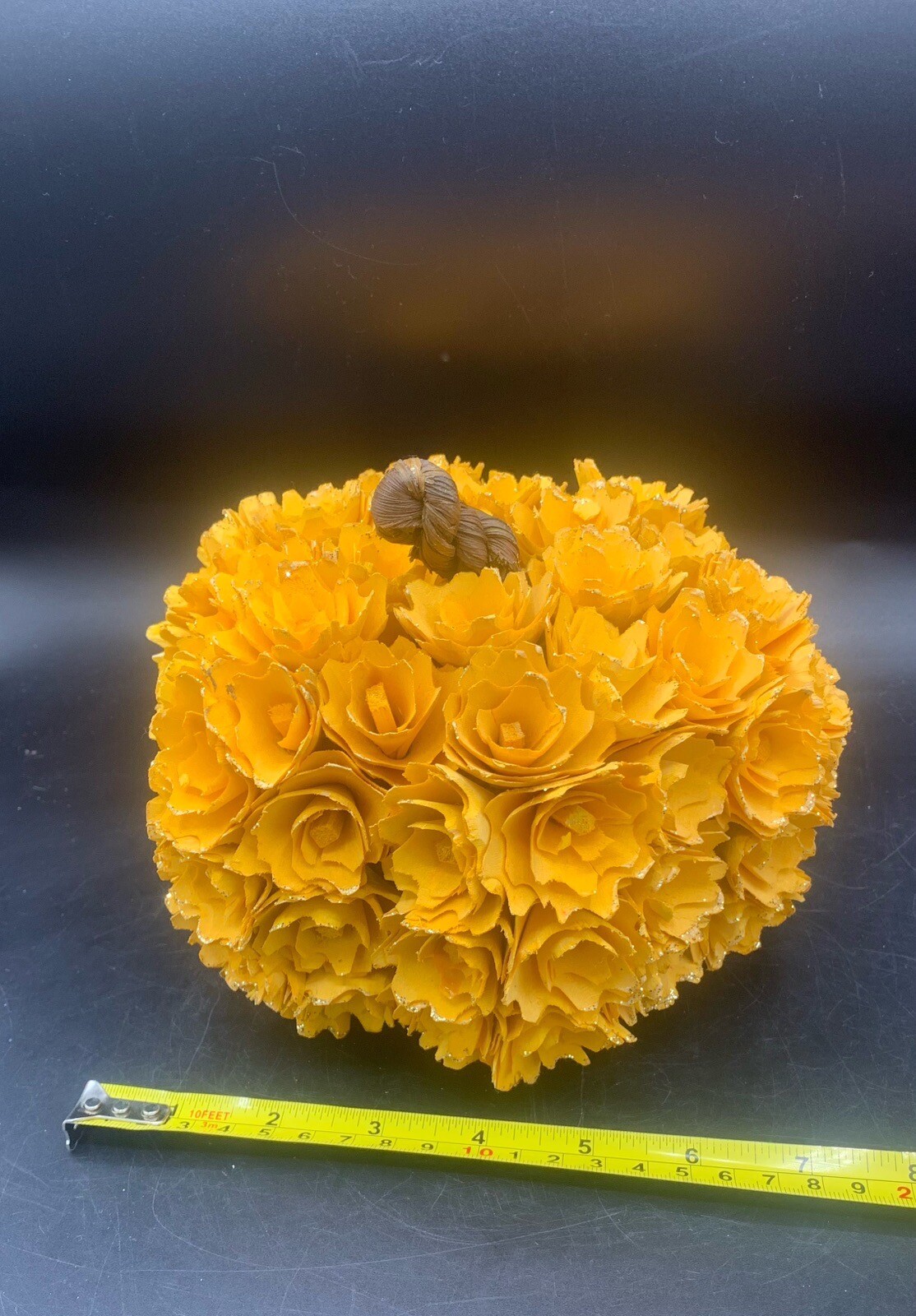 New Shaved Wood Floral Pumpkin Orange Flowers Thanksgiving Bouquet Decor Carved