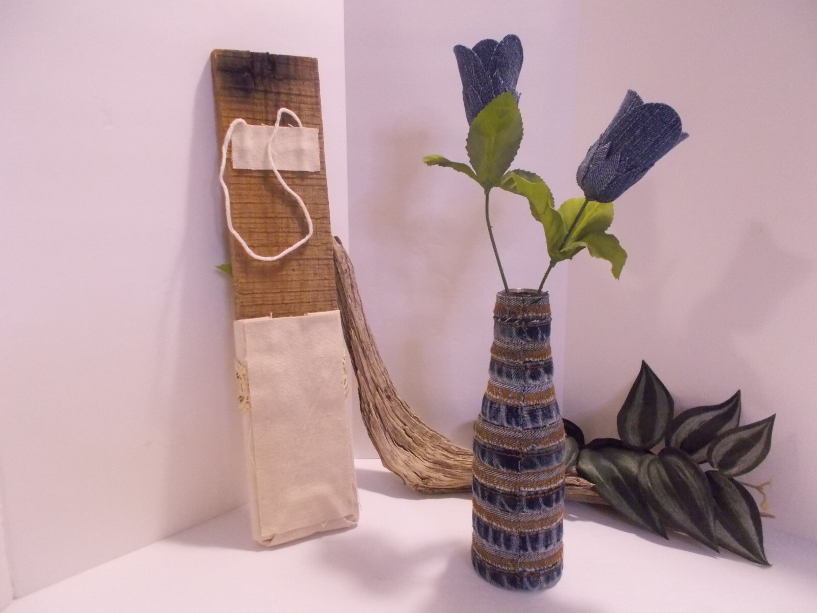 Denim Jeans Seams Bottle Vase Farmhouse Wall Pocket Denim Decor Boho Cottage