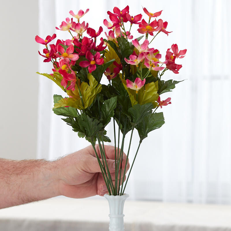 Group of 2 Pink Artificial Cosmos 19″ Floral Bushes