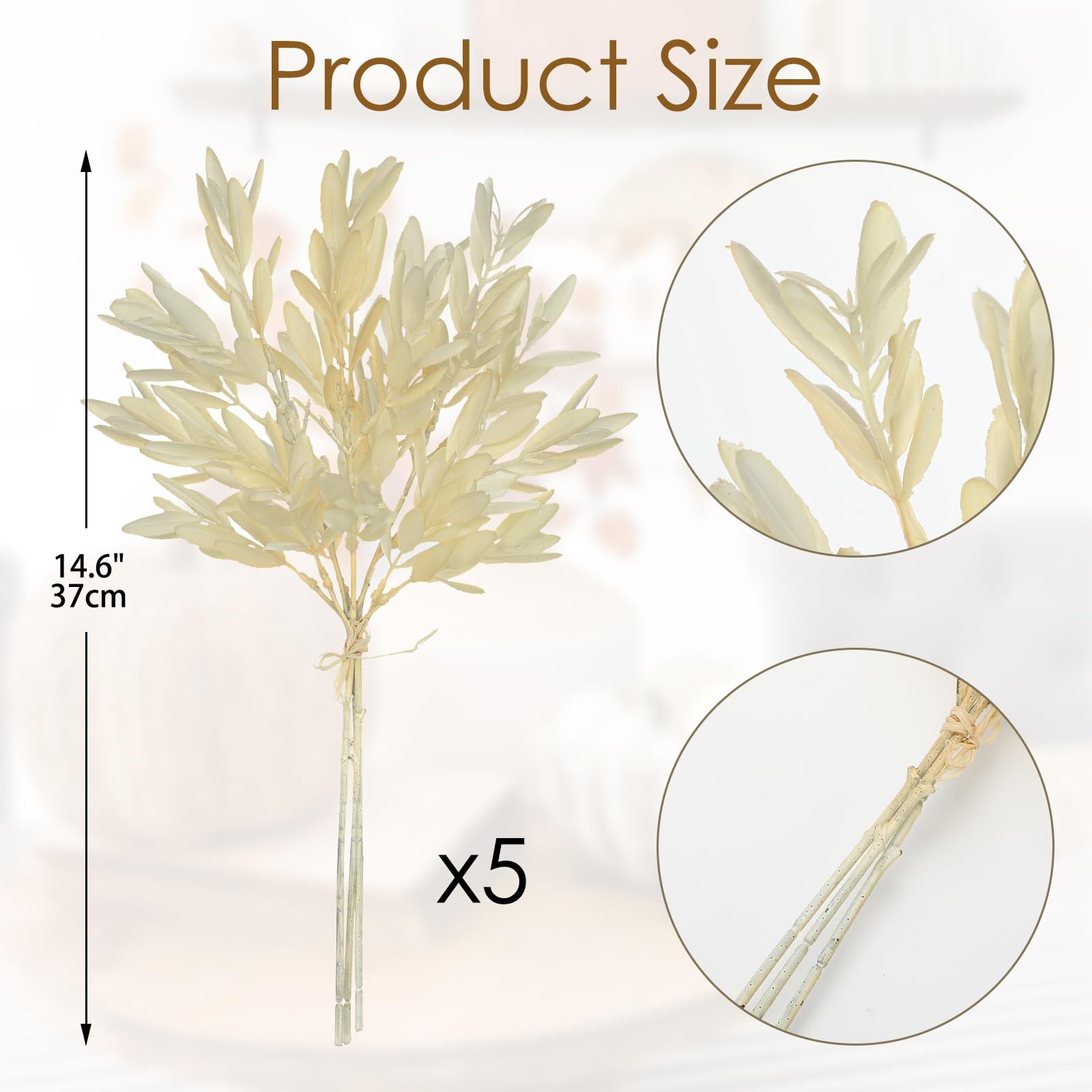 5 Stems Artificial Fall Greenery – 14.6″ Olive Leaf Stems for Autumn Floral A…