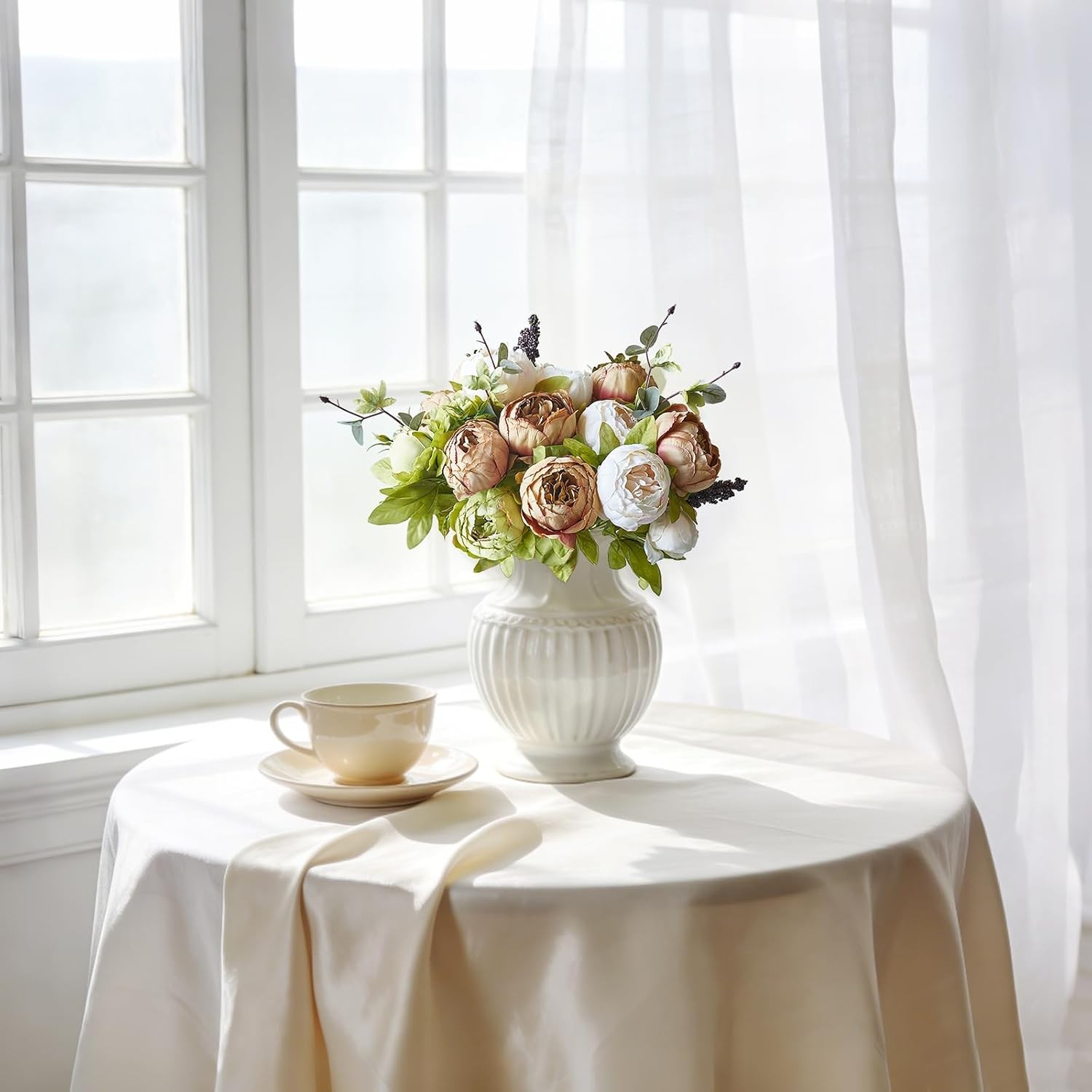 Peonies Artificial Flowers, 2 Packs 13 Stems Faux Peony Flowers Real Touch