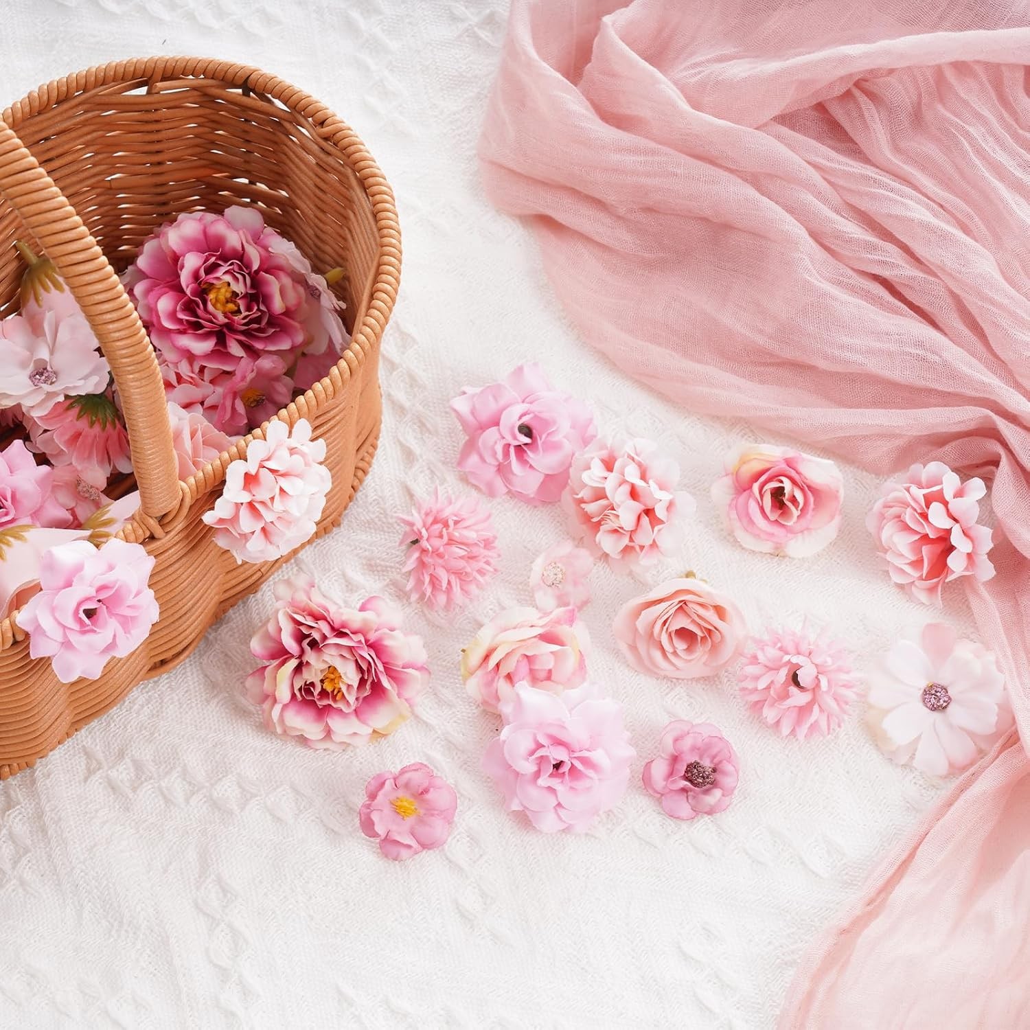 54Pcs Faux Flowers Heads Small Decorative Flowers for Crafts Cake Wreath