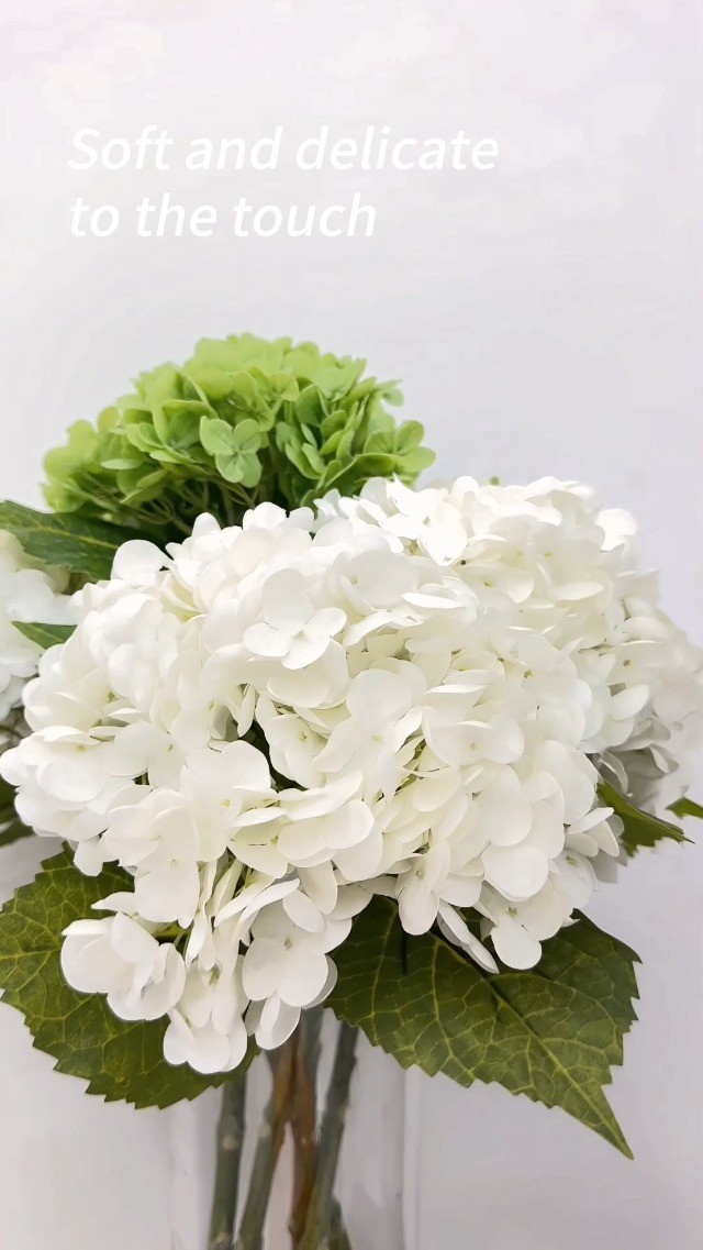 21In Light Green Artificial Hydrangea Flowers – 5 Pcs Real Touch Latex for DIY D