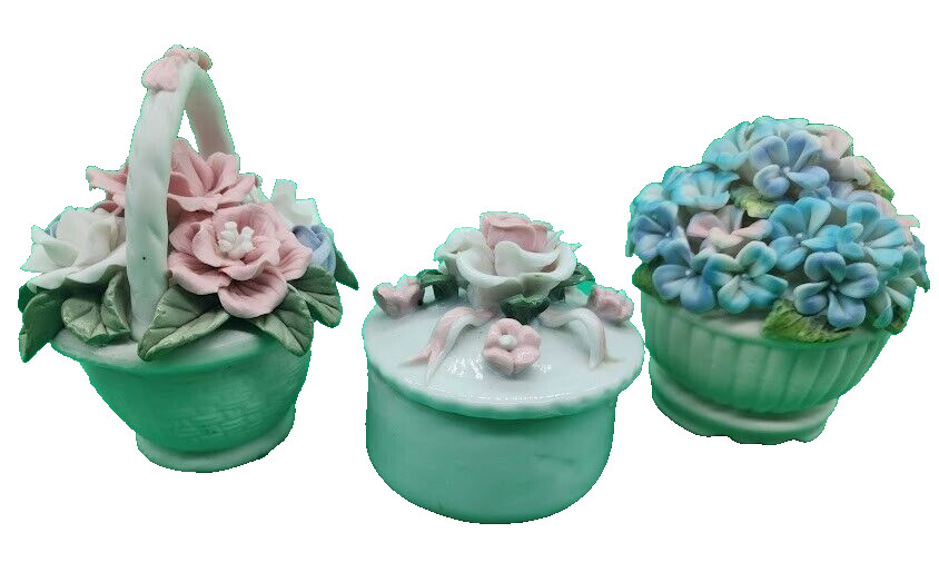 3 Vintage Porcelain Flower Basket Set
