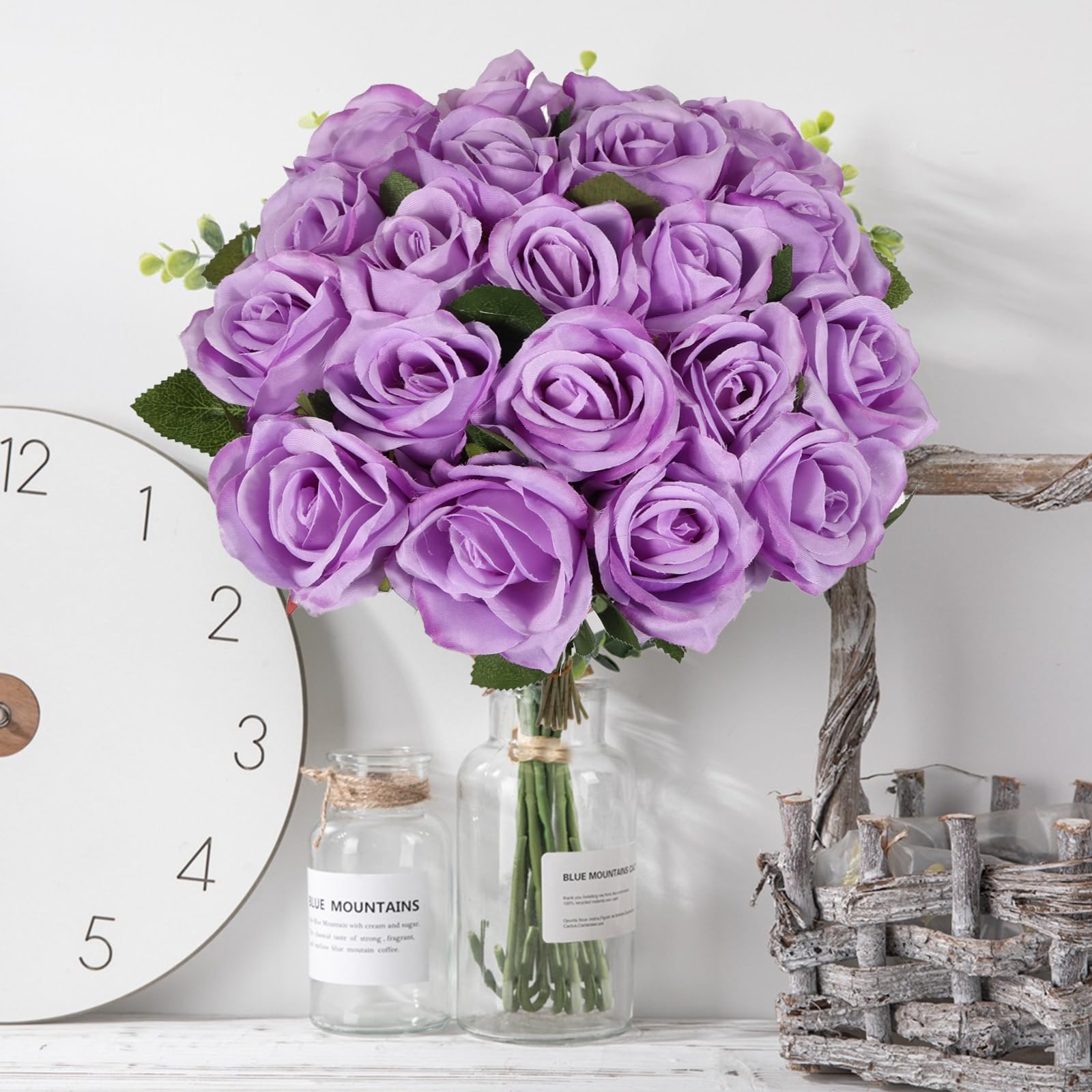 20PCS Artificial Roses with Long Stems – Realistic Silk Flowers, Fake Roses R…