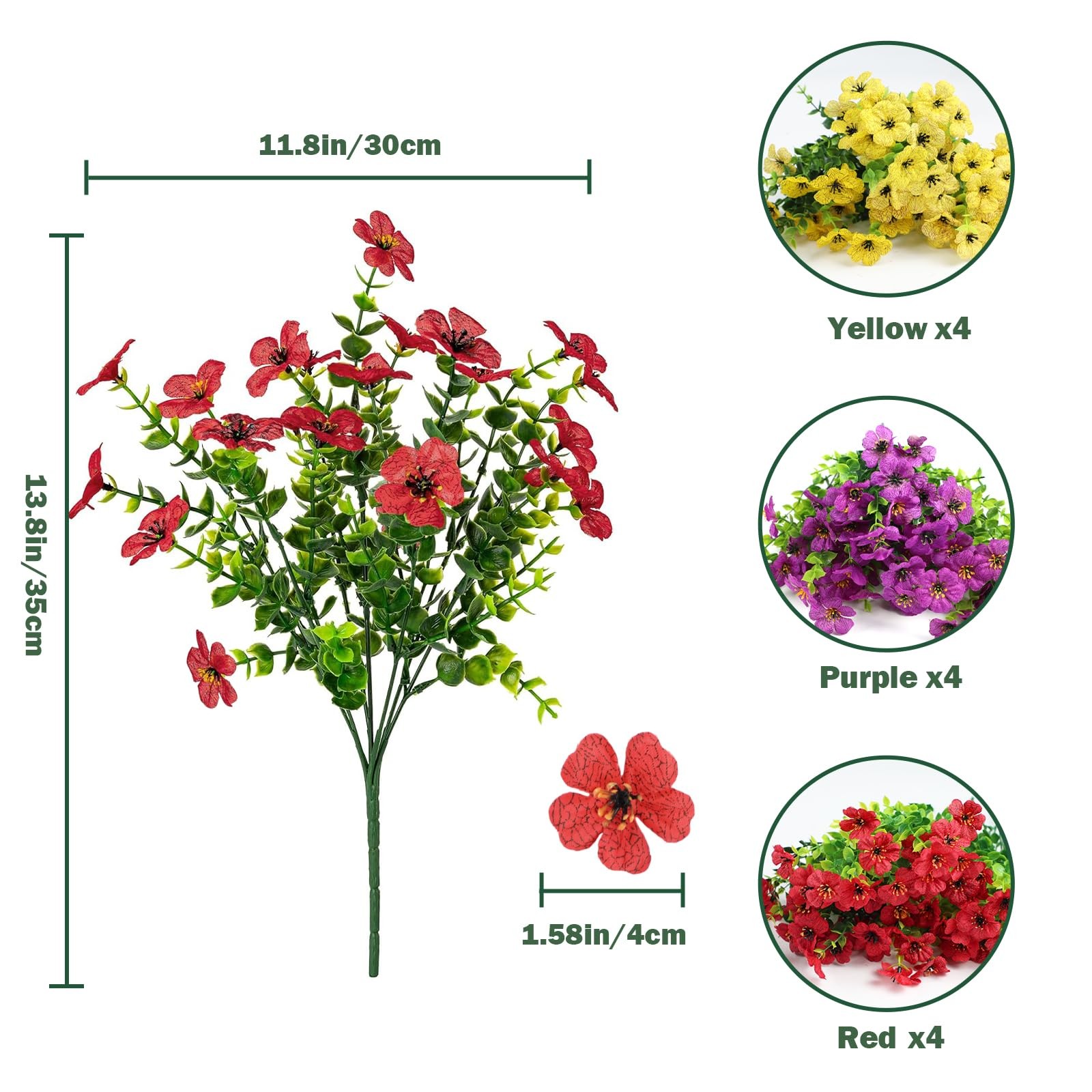 Nepfaivy UV-Resistant Artificial Flowers for Outdoors, 12 Bundles of 3 Colors…
