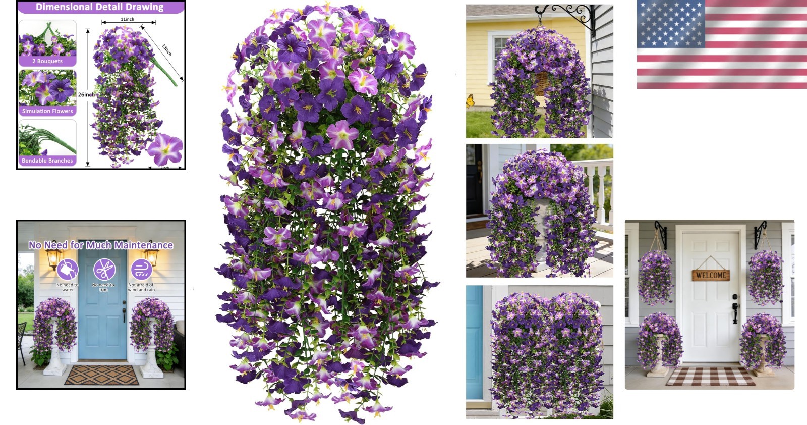 2 Pcs Lifelike Silk Hanging Flowers – Easy Arrange Outdoor & Indoor Decor