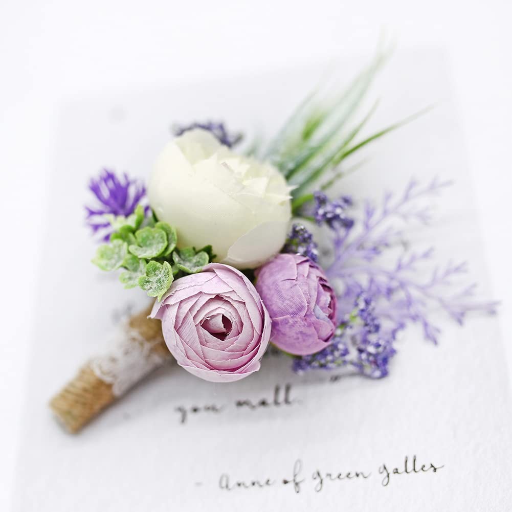 Purple Corsage and Boutonniere Set Artificial Rose Flower Wrist Corsage and B…