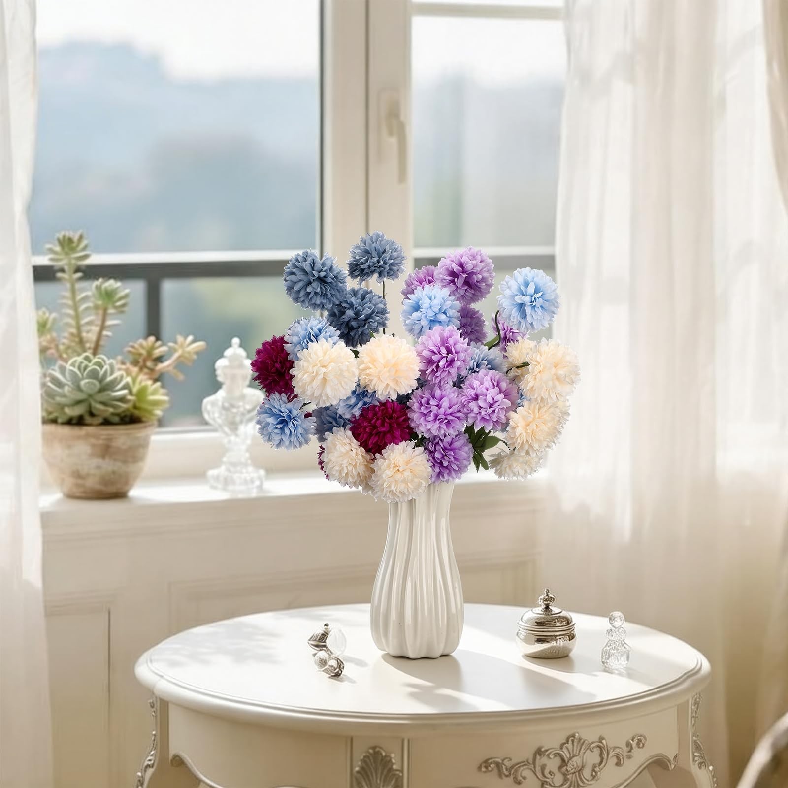 8pcs 21in Artificial Chrysanthemum Navy Blue Silk Mum Flowers with 5 Heads Fa…