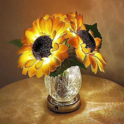 Sunflower Lamp Artificial LED Sunflower Flowers with Glass Vase Table Lamp Night