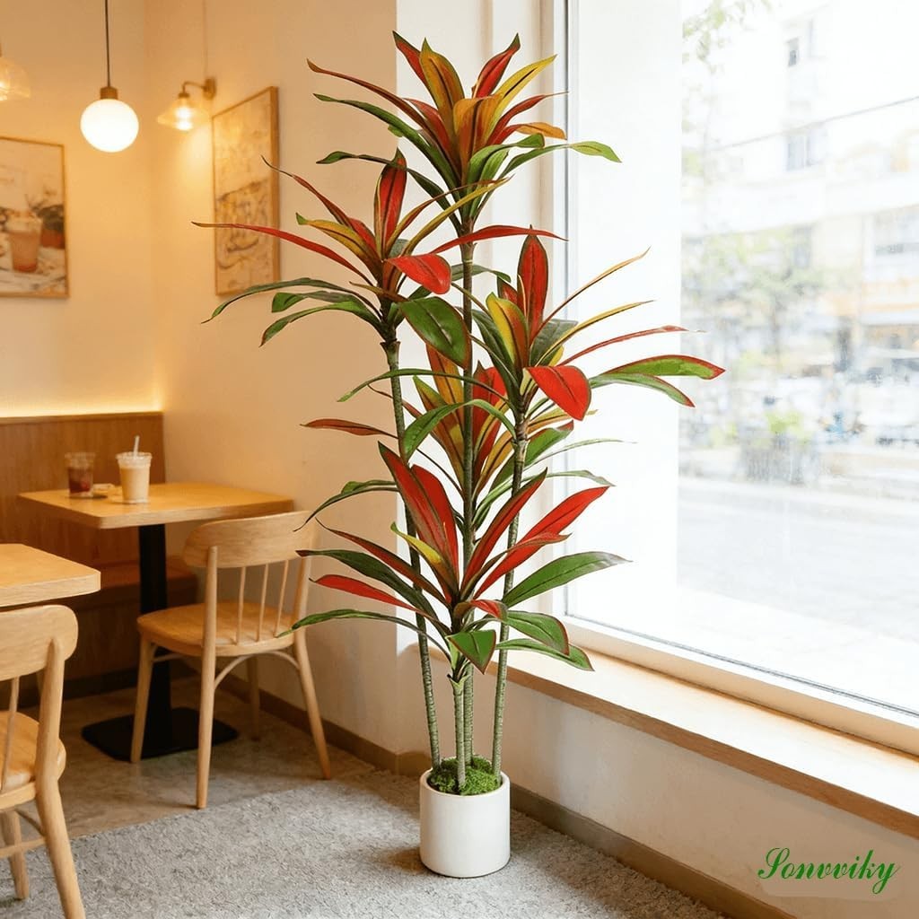 Artificial Dracaena Tree Red 5FT – Faux Trees Indoor with Natural Leaver and …