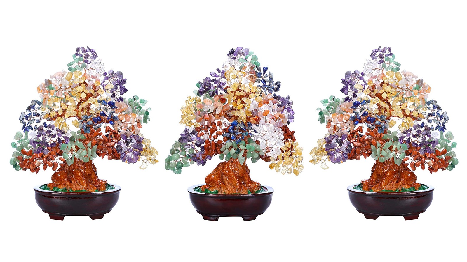 Large Feng Shui Natural 7 Chakra Healing Crystal Money Tree Resin Base Bonsai St