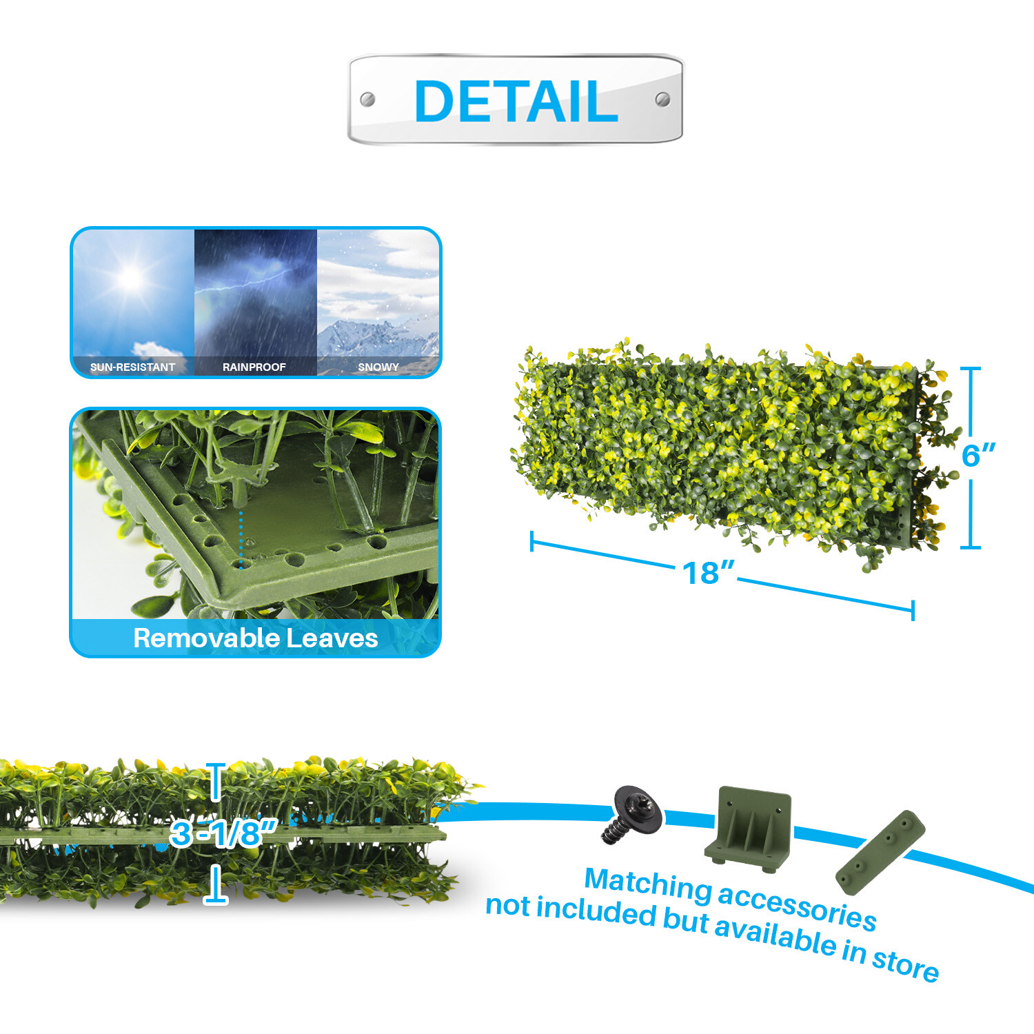Artificial Boxwood Mat Wall Decor w/Hard Panels Fence Panel Grass Double Side