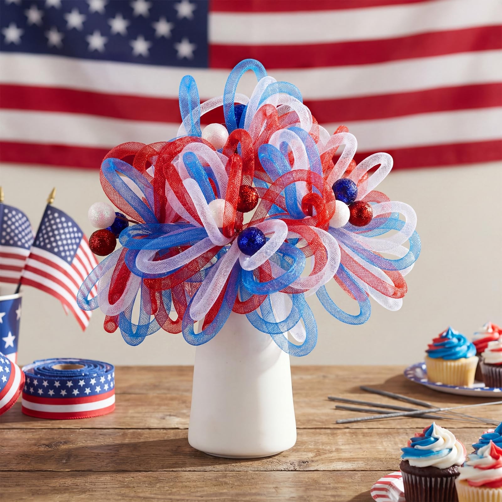 6 Pack Red White Blue Patriotic Artificial Flower 4th of July Decoration 10 I…