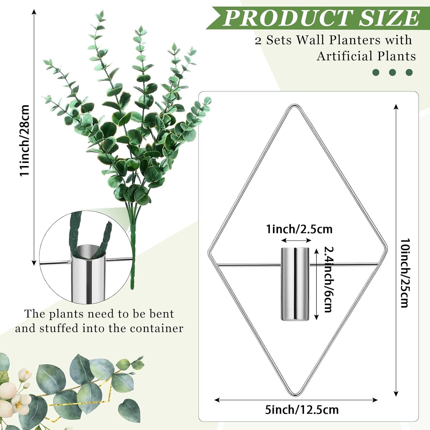 2 Pieces Wall Decor Hanging Planters with Artificial Plants Metal Hanging Vas…
