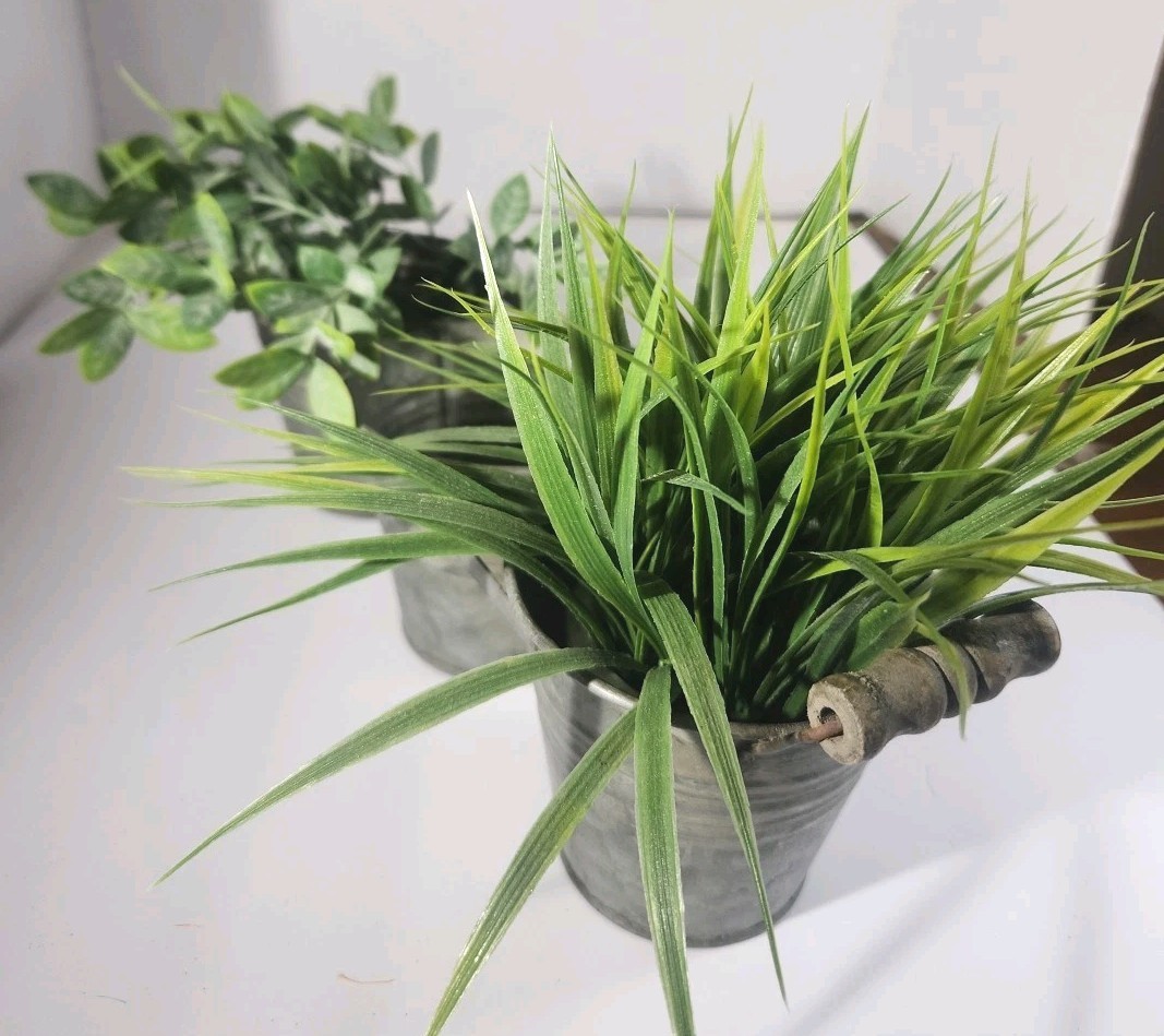 Retro Grey Farmers Planter. Artificial Plants