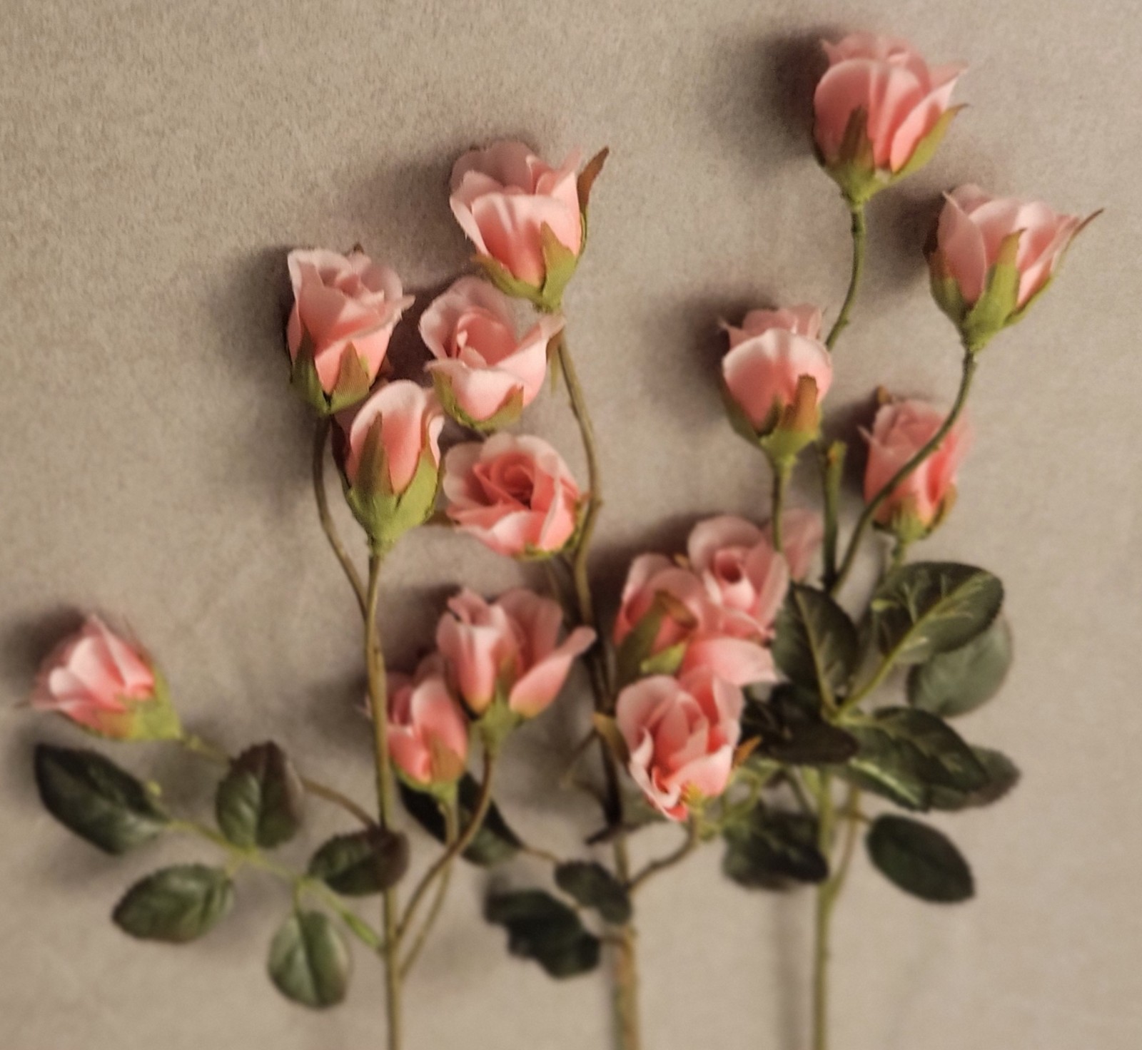 Vintage Plastic & Silk Faux Flowers Lot Of 21 Variety Roses 27″ Shades Fushsia