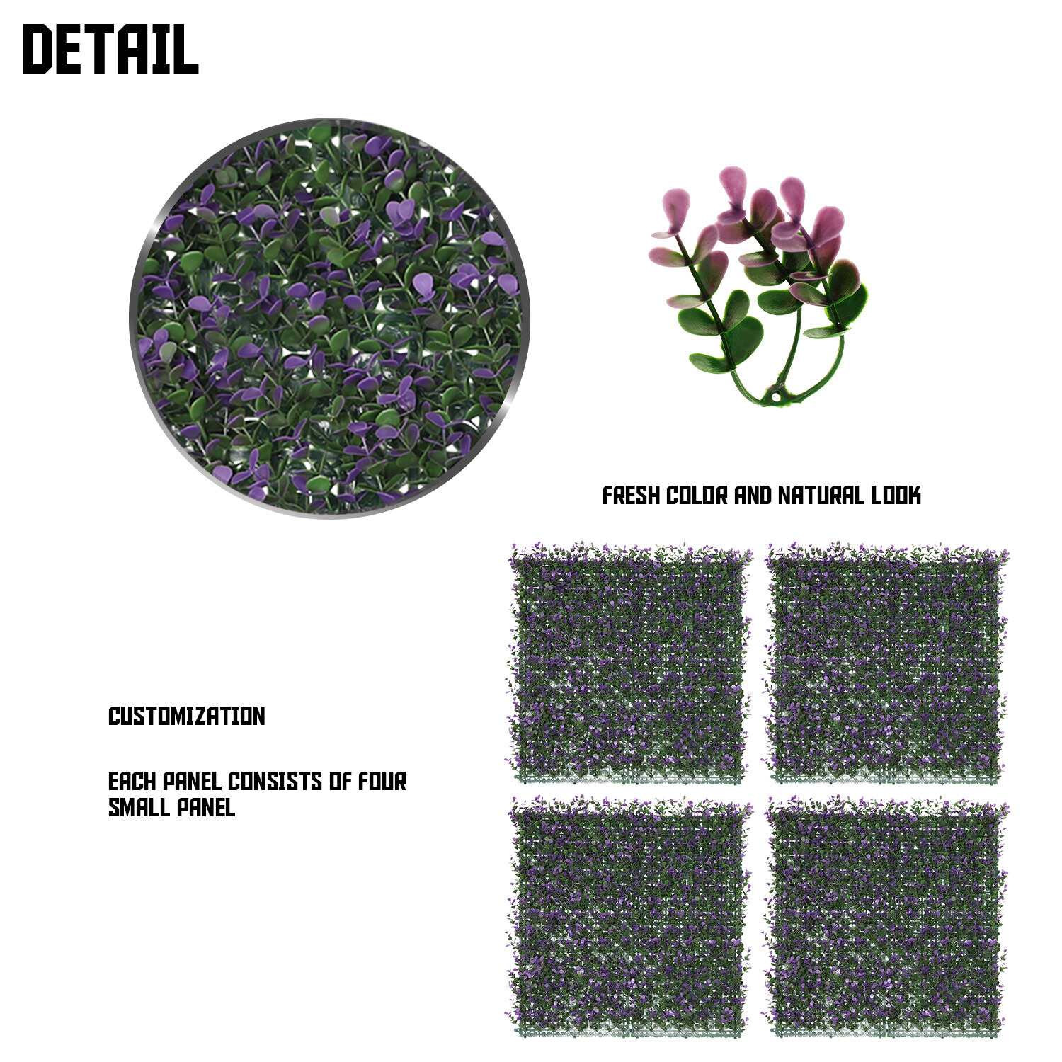20×20″ Artificial Faux Lavender Buxus Fence Wall Decor Panel With Cover Back