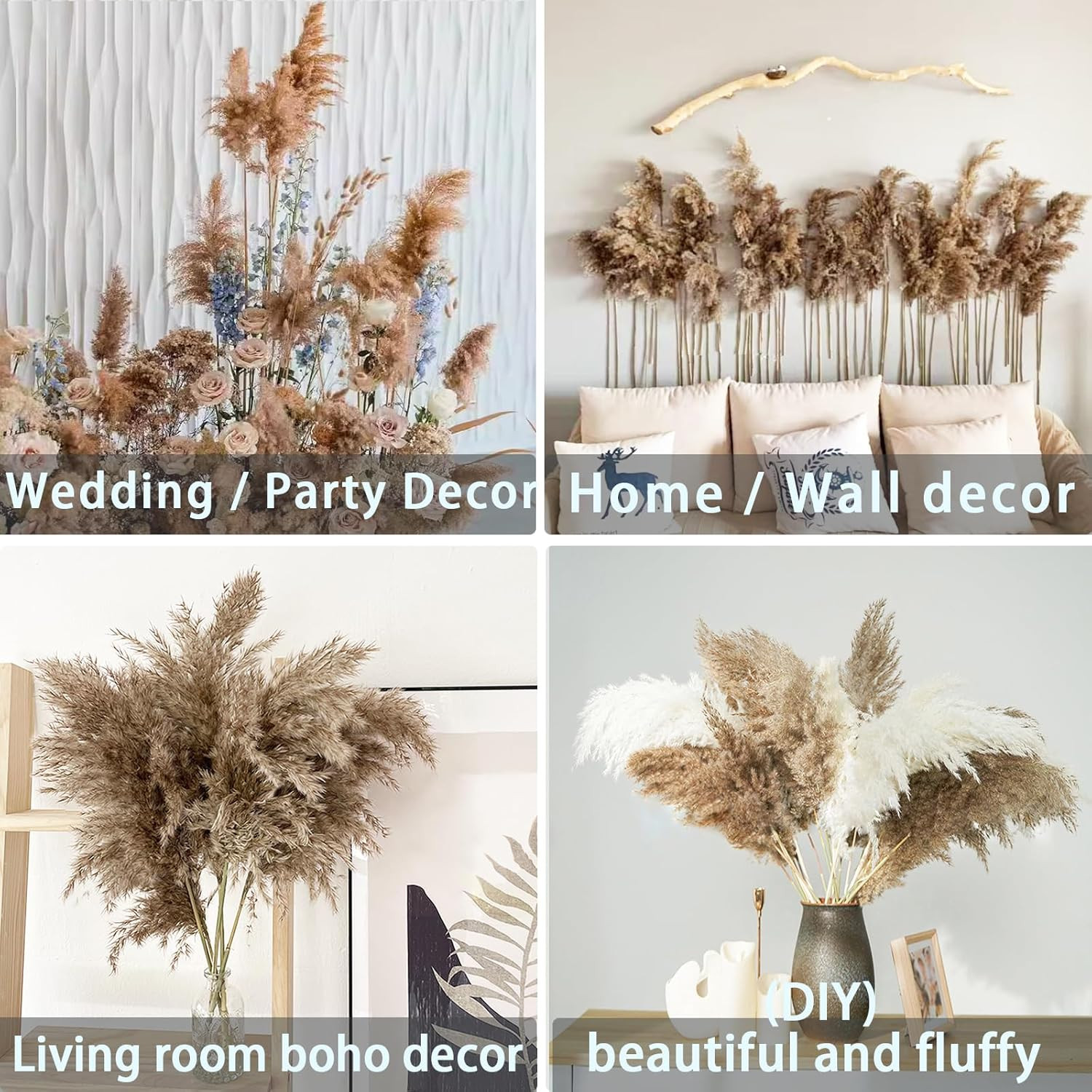20 Stems 28″ Large Brown Pampas Grass – Natural Fluffy Pompas Grass Bulk for Flo