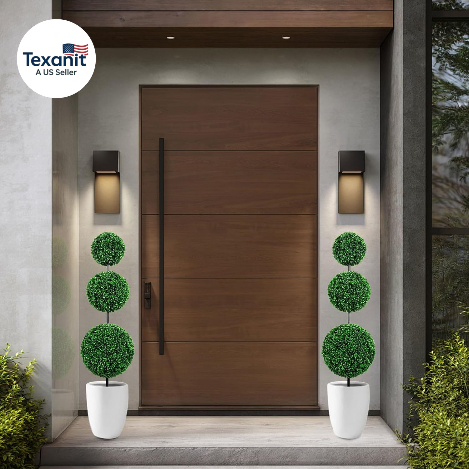 4FT Uv-Resistant Artificial Triple Ball Boxwood Topiary Set of 2, All-Weather Ou
