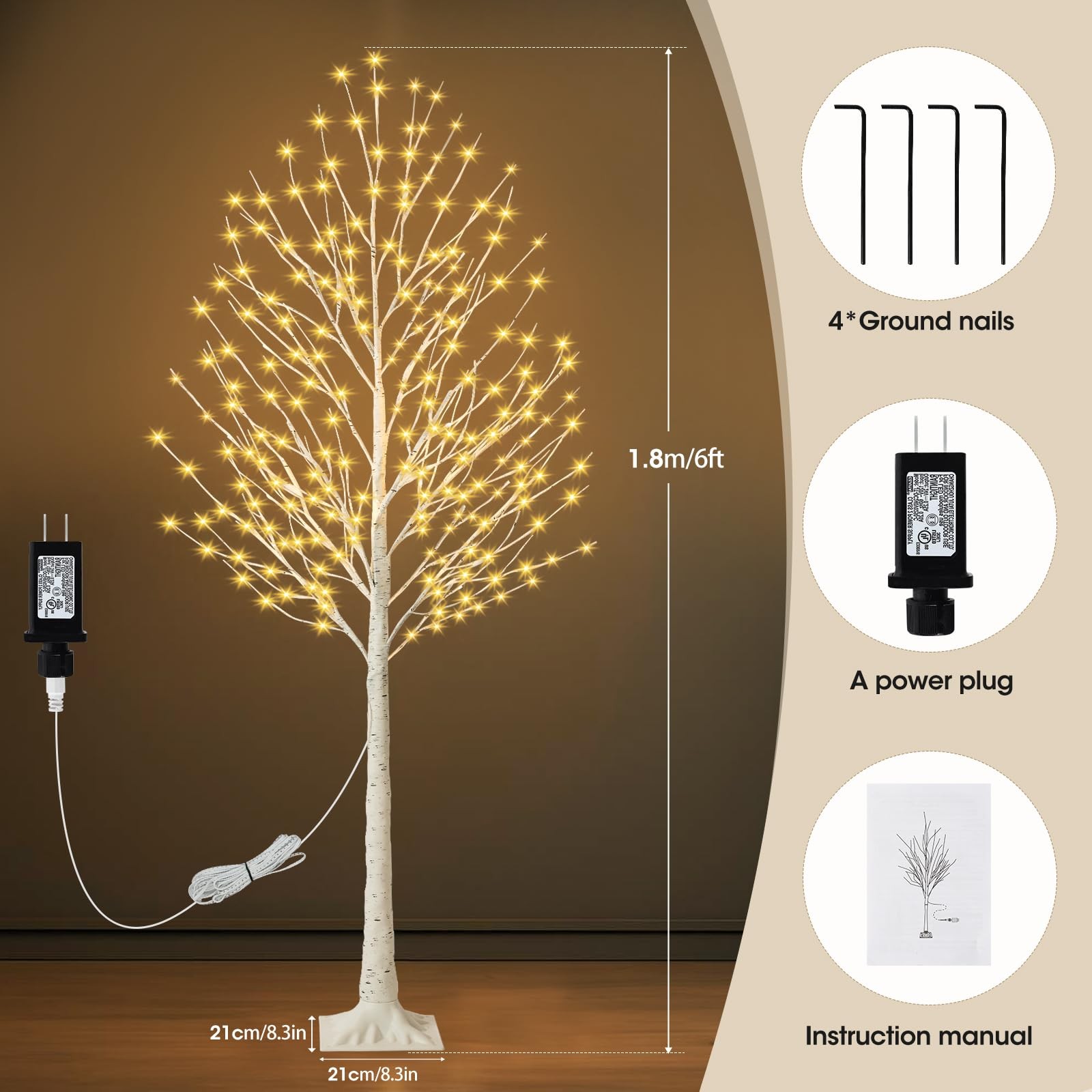 6FT Lighted Birch Tree with 144 LED Lights, Artificial Light Up Tree, Decorat…