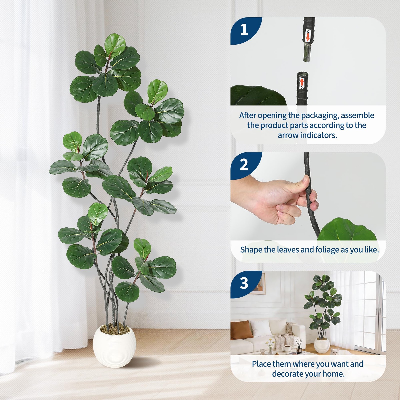 7FT Artificial Ficus Lyrata Tree, Bendable Boughs, Modern White Pot Included,…