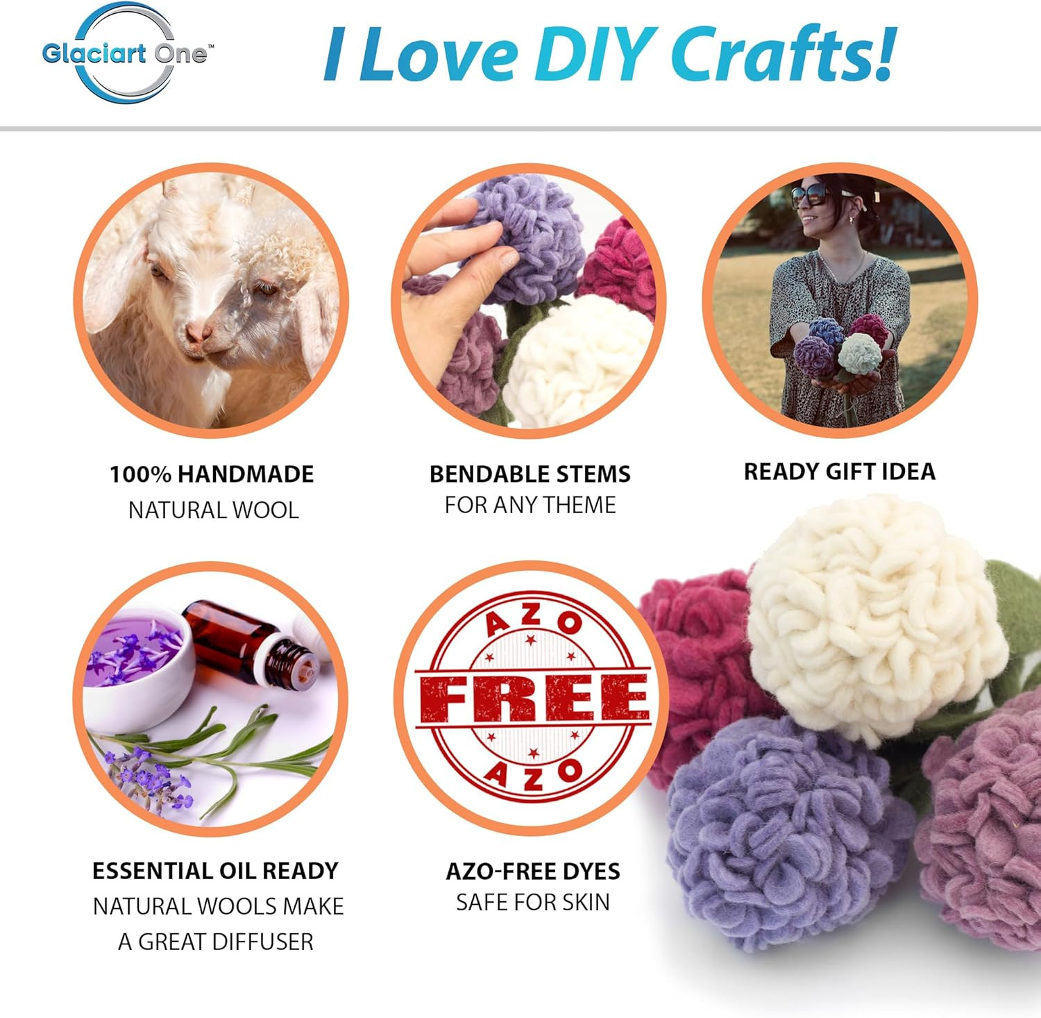 Felt Hydrangea Artificial Flowers Bouquet – 4 Pcs|Reusable, Washable and Esse…
