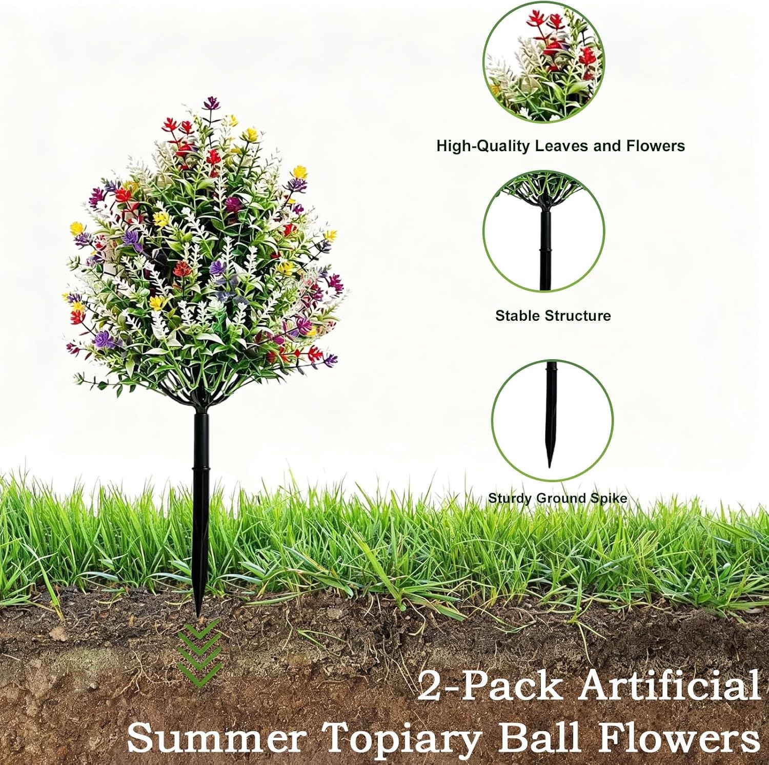 2 Pack UV Boxwood Topiary Ball, Outdoor Planter with Spike US
