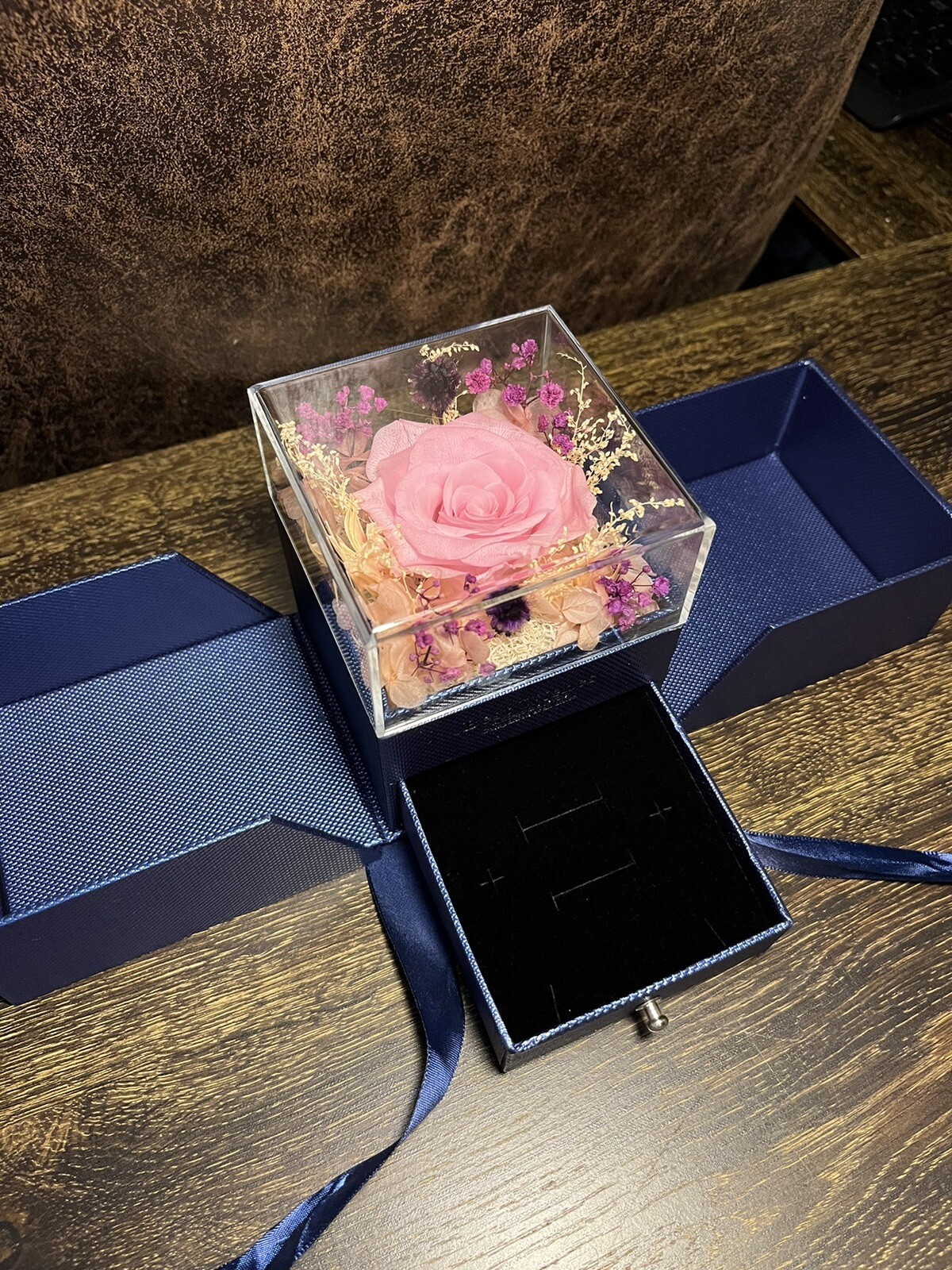 Preserved Eternal Real Rose Flower Gift Box With Jewelry Box Best Wishes