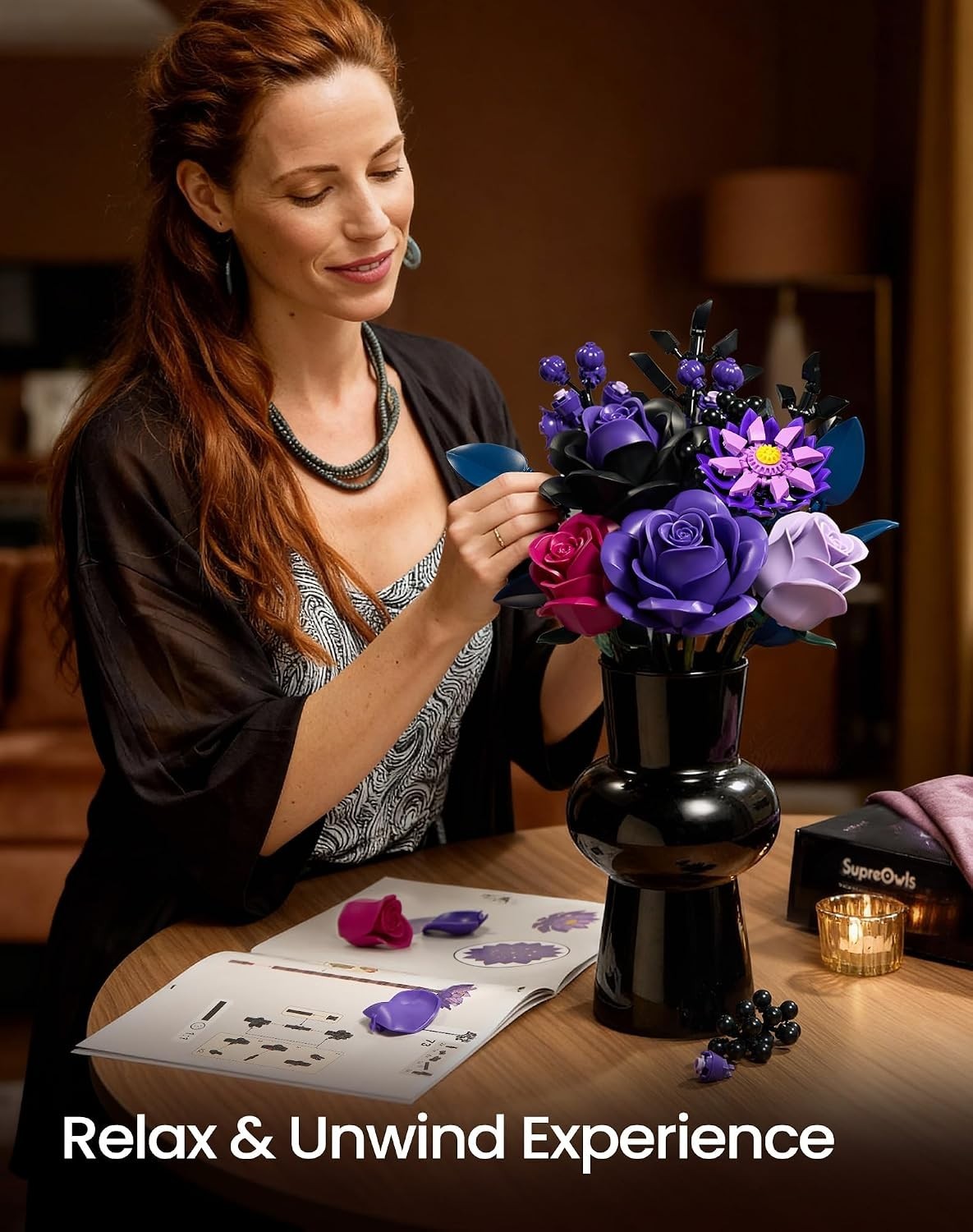 Flower Bouquet Building Set, Purple Roses Botanical Collection Kits for Adult…