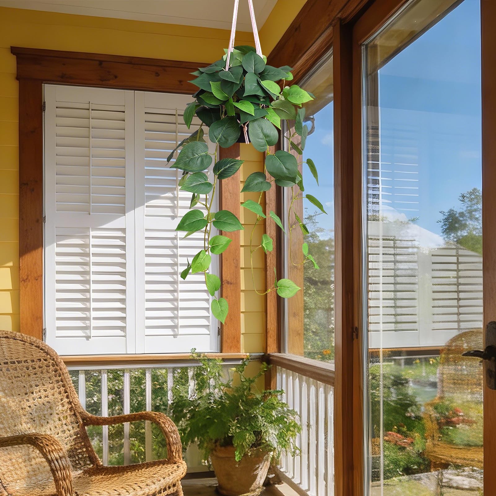 Realistic Silk Hanging Devil’s Ivy Pothos Potted Vine Faux Greenery Plant
