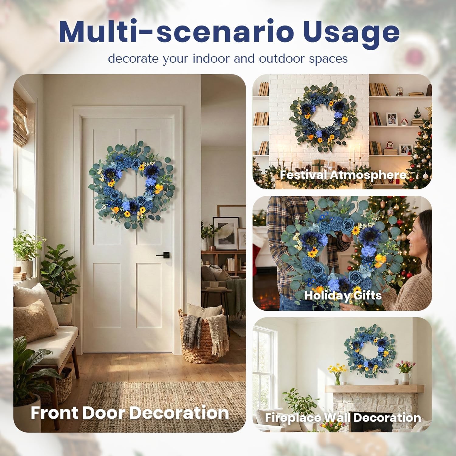 22In Sunflower Summer Wreath Greenery Front Door Farmhouse Porch Decor