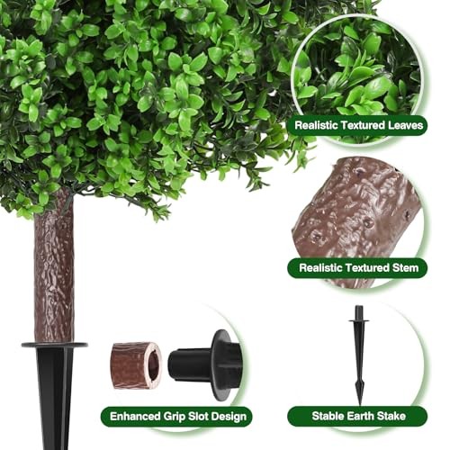 Artificial Topiary Ball Trees 25″ Set of 2, UV Resistant Faux Plants Boxwood
