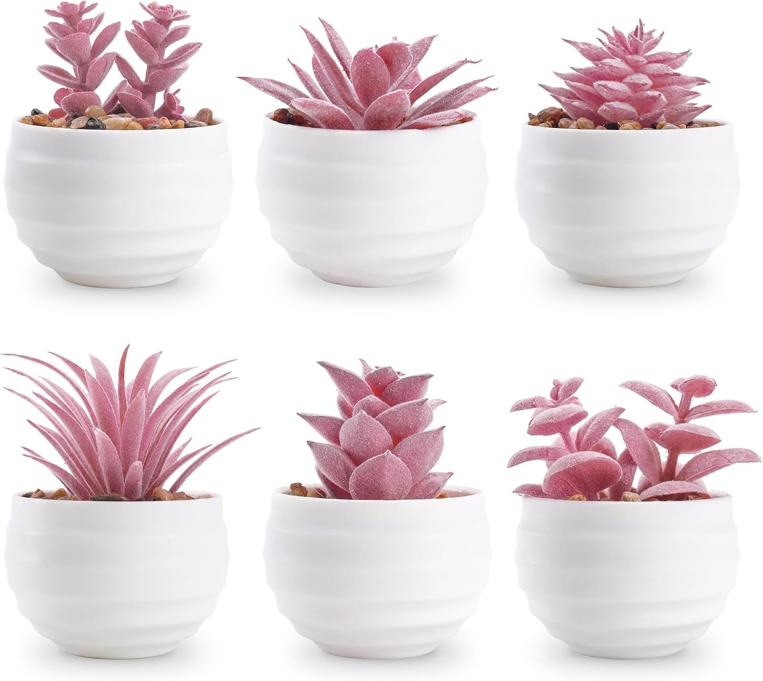 Set of 6 Pink Succulents Plants Artificial in Pots Small Fake Plants for Girl…