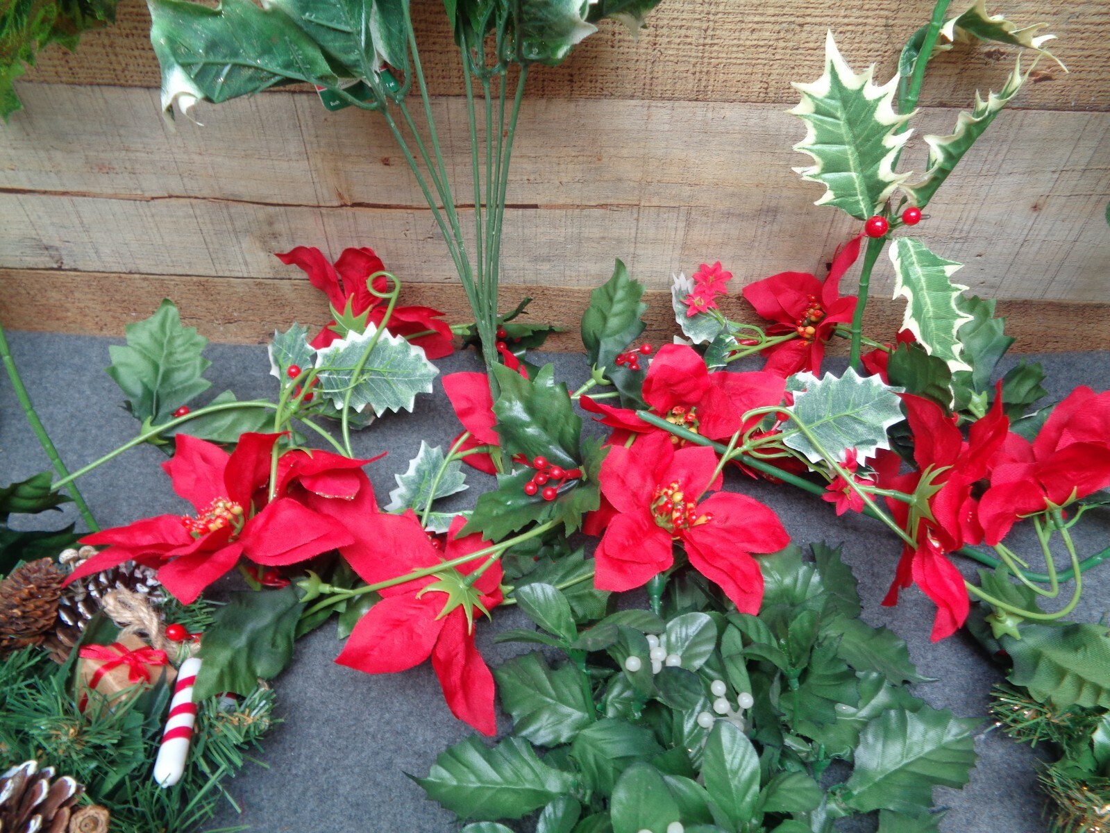 Vintage Silk Christmas Greenery Decor Wreath Floral Stems Candle Rings Lot of 20