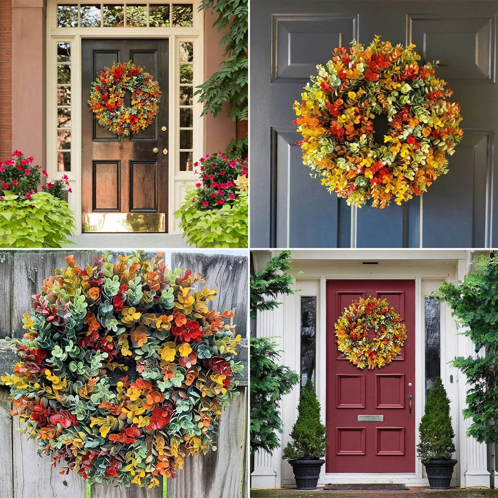 Artificial Wreath For Front Door Decor Hanging Wreath Autumn Harvest Ornament