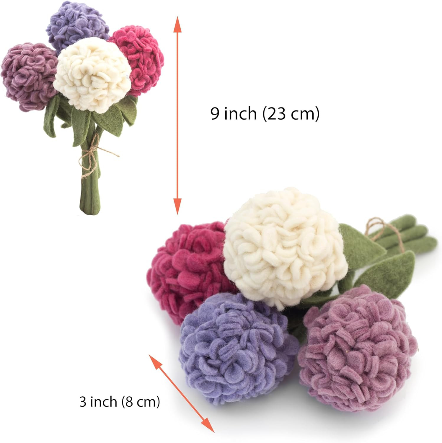 Felt Hydrangea Artificial Flowers Bouquet – 4 Pcs|Reusable, Washable and Esse…