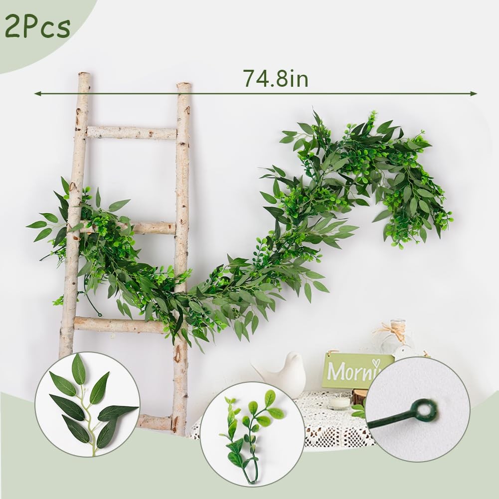 Artificial Willow Leaves Vine Twigs 2Pcs 6.2Ft Silk Greenery Garland Fake Han…