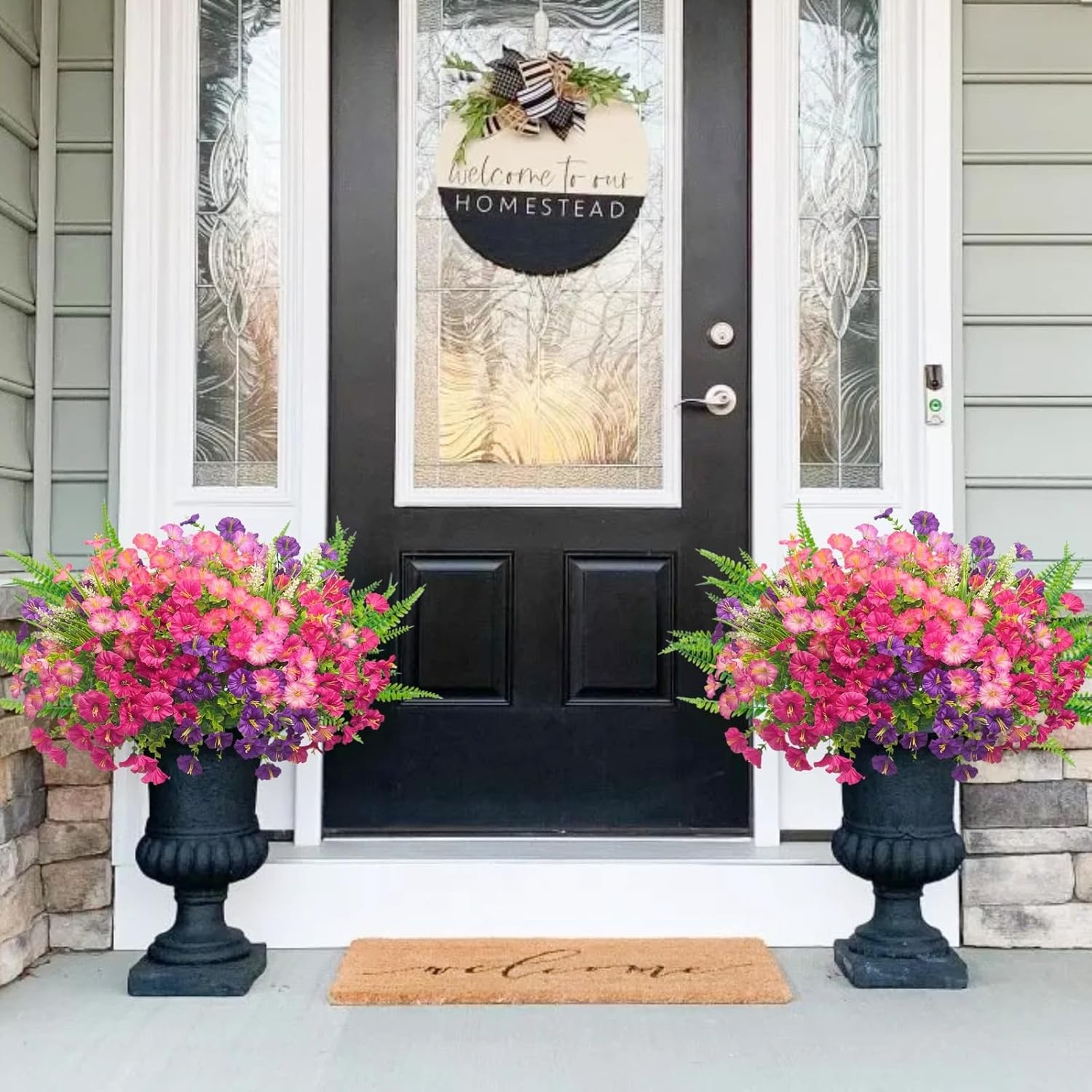 Artificial Petunias Flowers Faux Plants for Spring Outdoor Porch Planter