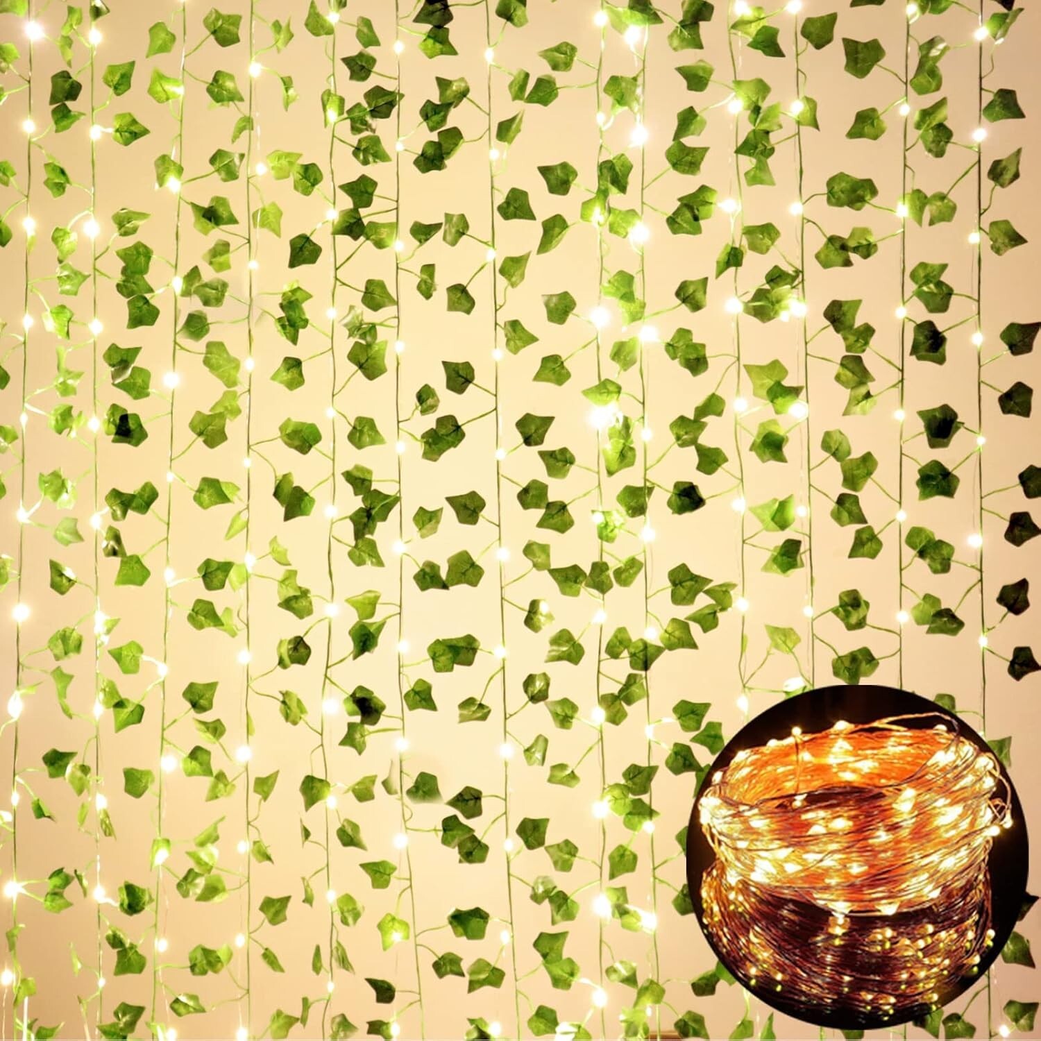 12 Pack Fake Vines for Room Decor with 100 LED String Light Artificial Ivy Garla