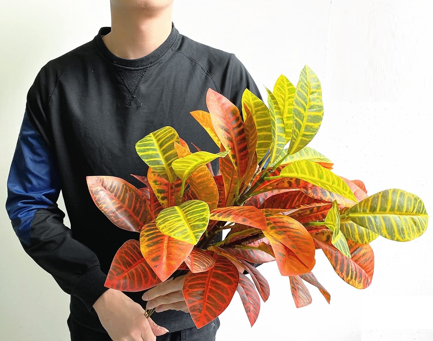 Magrowie Artificial Croton Plant Leaf Branches Lifelike Tropical Houseplant B…