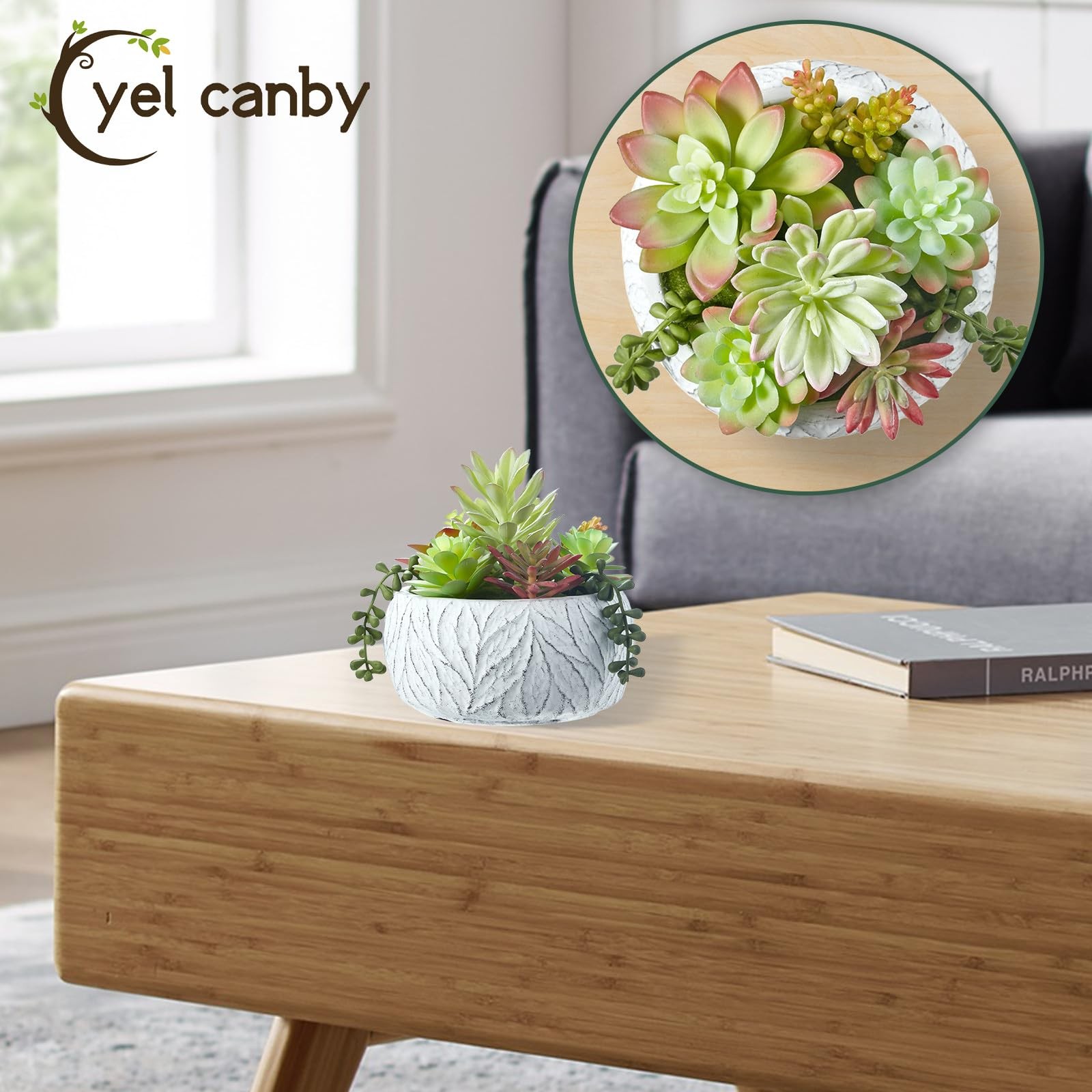 6 Inch Artificial Succulent Plant in White Ceramic Pot – Realistic Fake Succu…