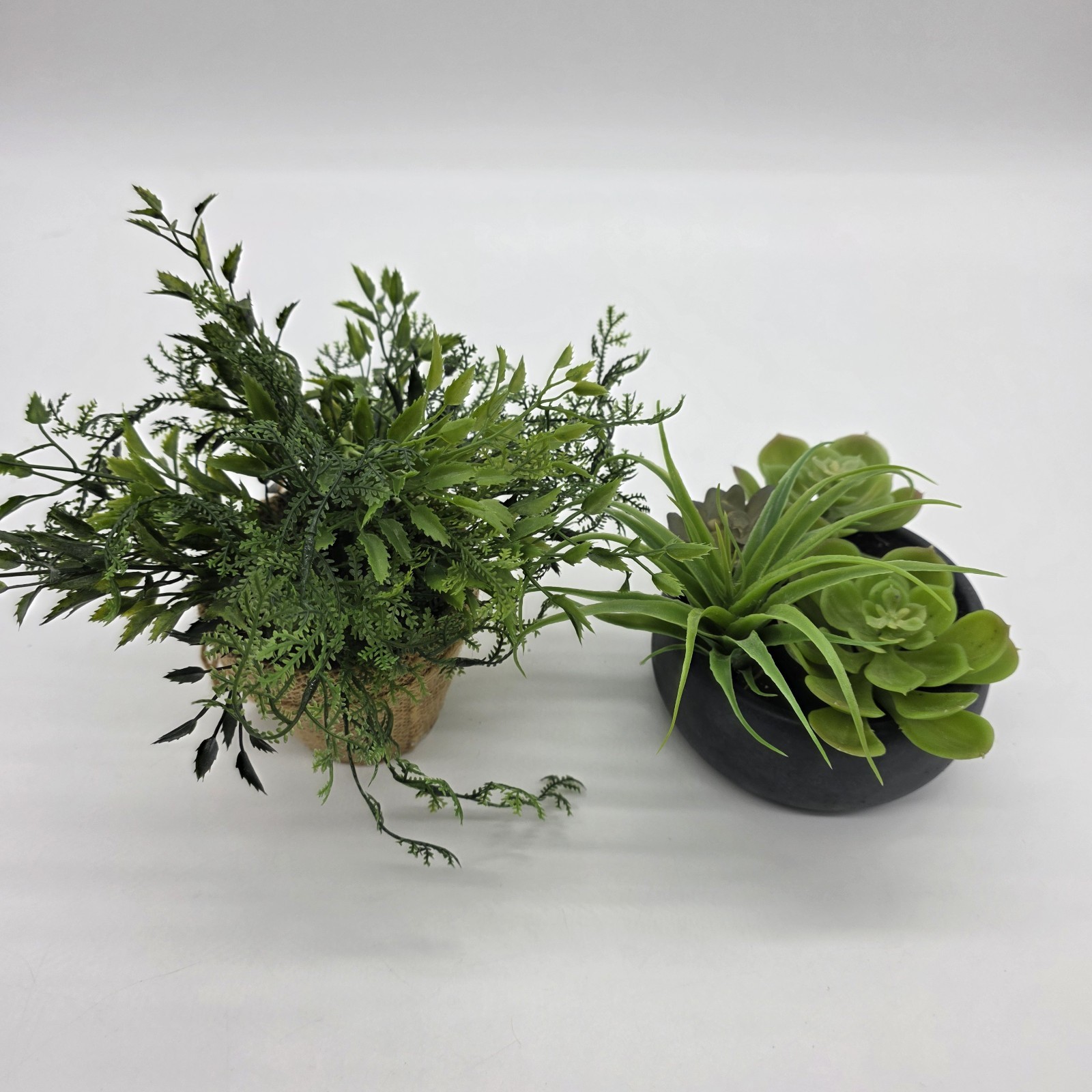 Set of 2 Artificial Potted Plants Faux Greenery Succulent & Fern Home Decor