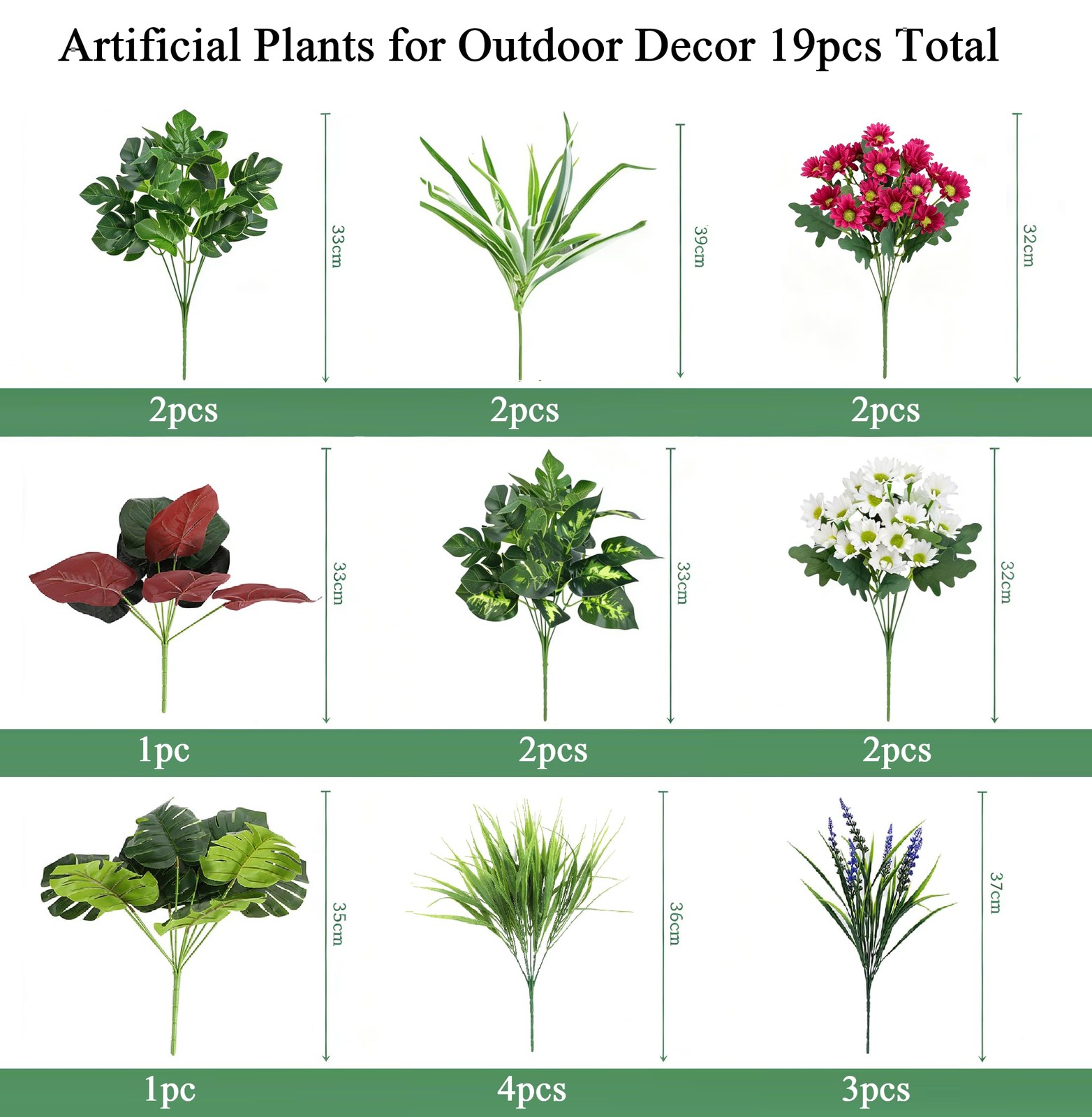 19PCS Artificial Plants Outdoor Fake Plants UV Resistant Artificial Flowers G…