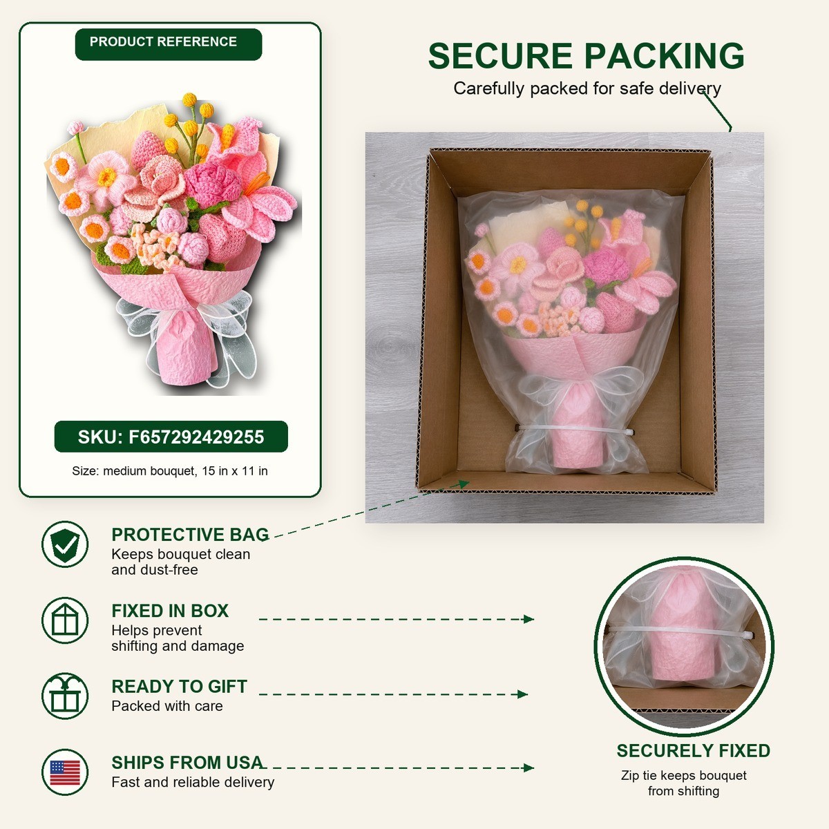 Pink Lily Rose Daisy Crochet Bouquet Birthday Gift for Her