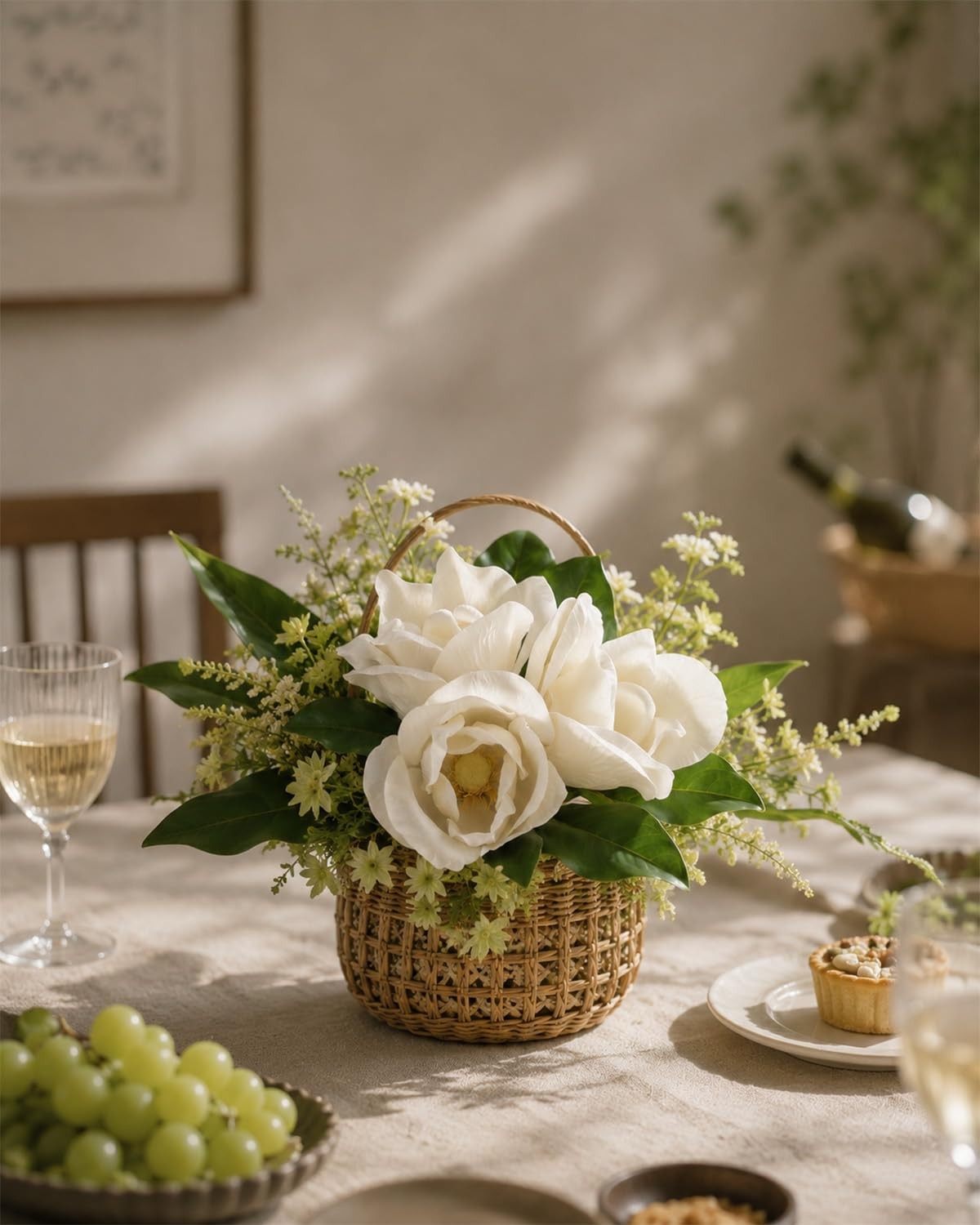 3 Stems Faux Magnolia Flowers, Magnolia Fake Flowers, Real Touch Creamy White…