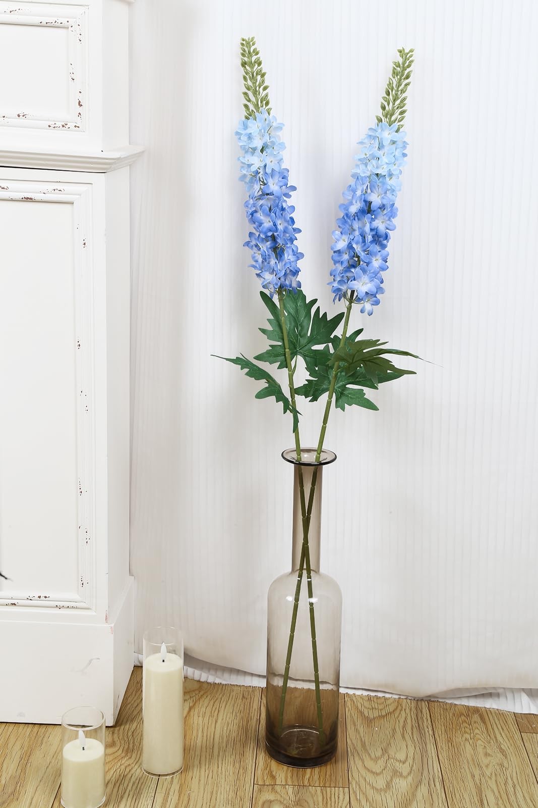 Blue Delphinium Artificial Flowers,6PCS Larkspur Silk Fake Flowers 29.5″ Long…