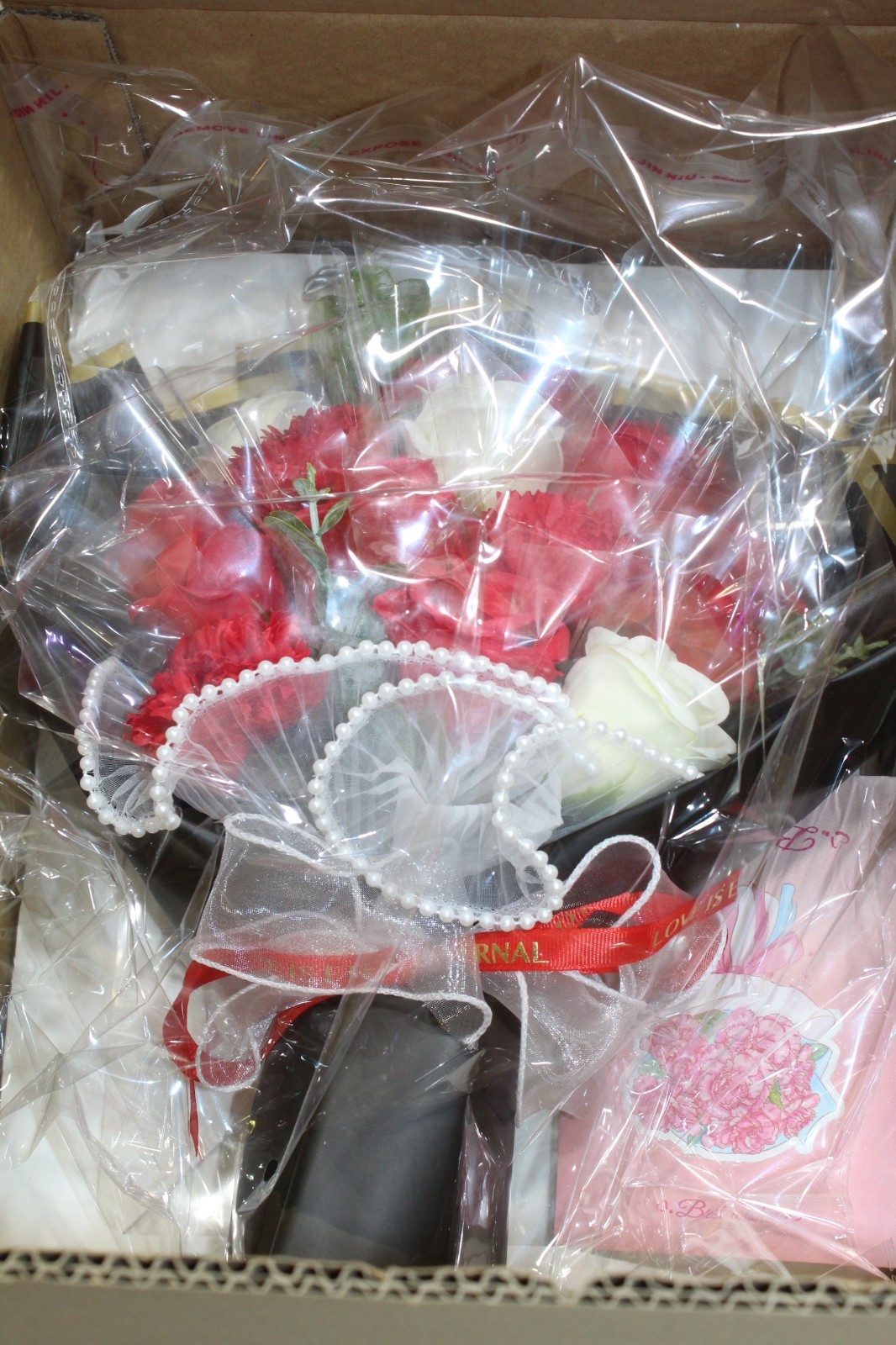 Artificial Flower Bouquet, Red White Roses, Gift Box